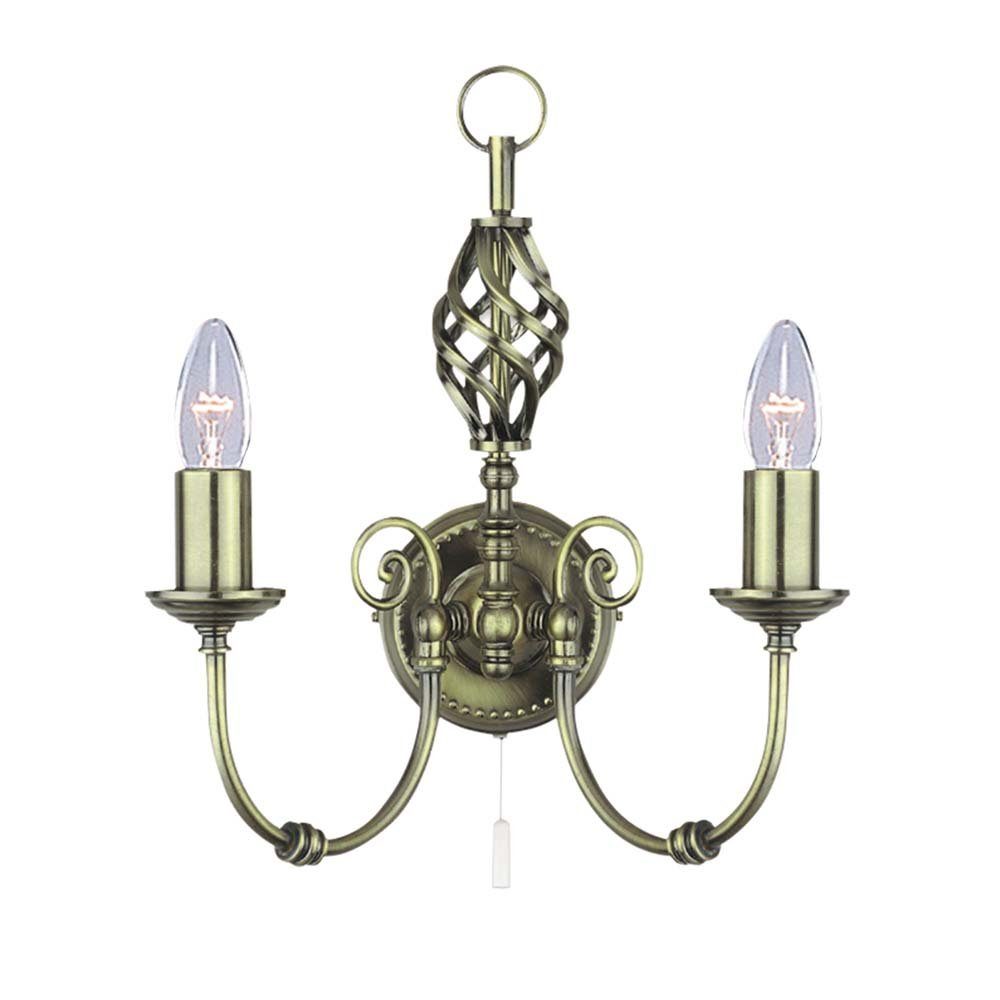 etc-shop Wand Kerze Wandleuchte, Lampe Flammig Leuchte Metall 2 Messing Antik Dimmbar