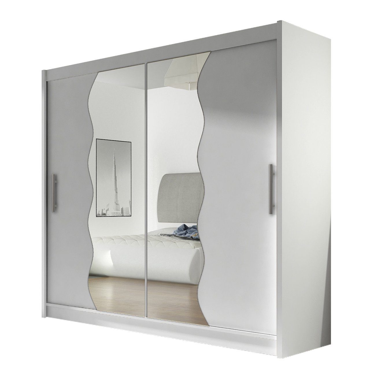 MIRJAN24 Kleiderschrank London X (mit Schiebetüren, Spiegel) Schlafzimmerschrank Garderobe 180x215x58 cm