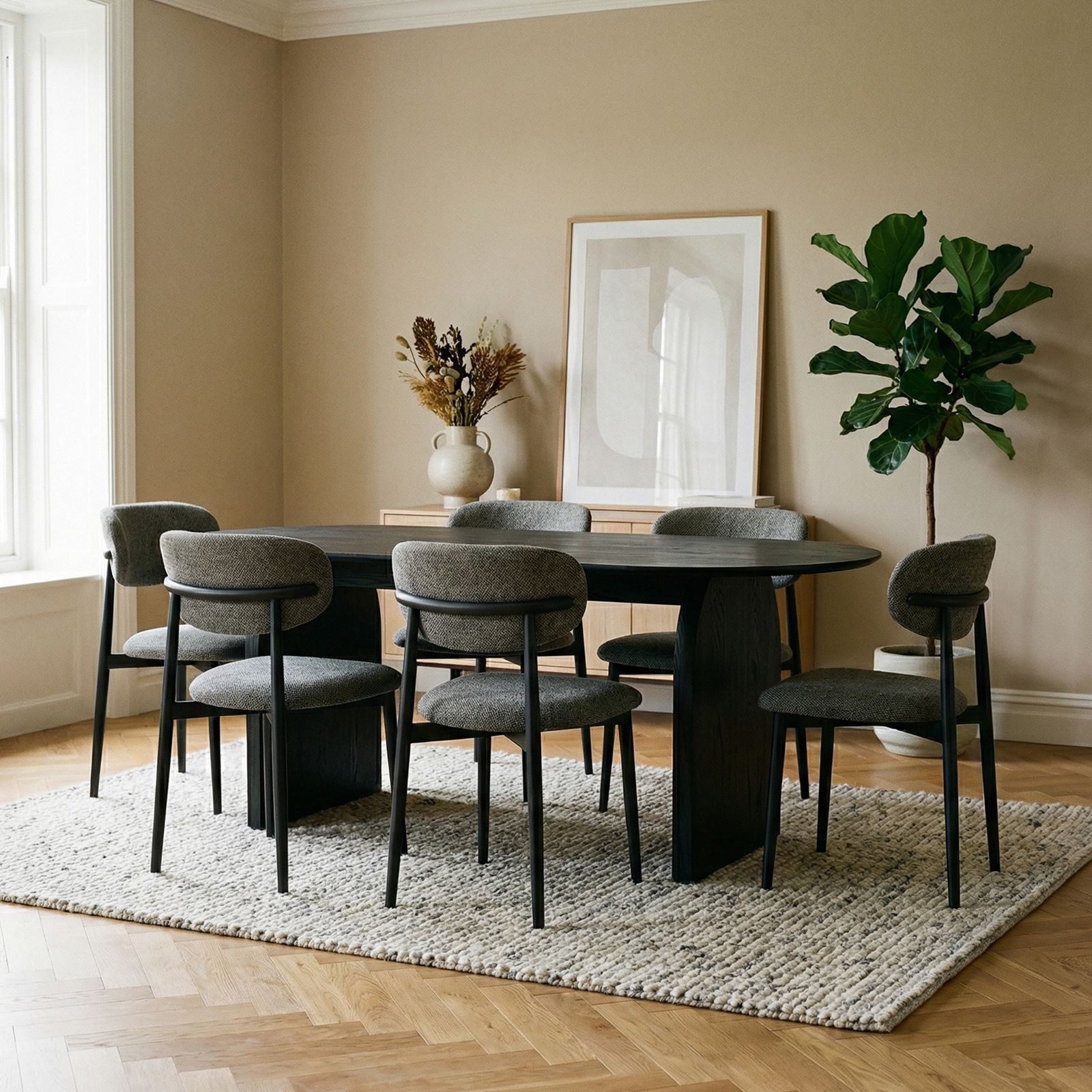 IDIMEX Essgruppe MALA AZUL, Esstisch oval 180x90 cm mit 6 Stühlen robust pflegeleicht Schwarz/Grau