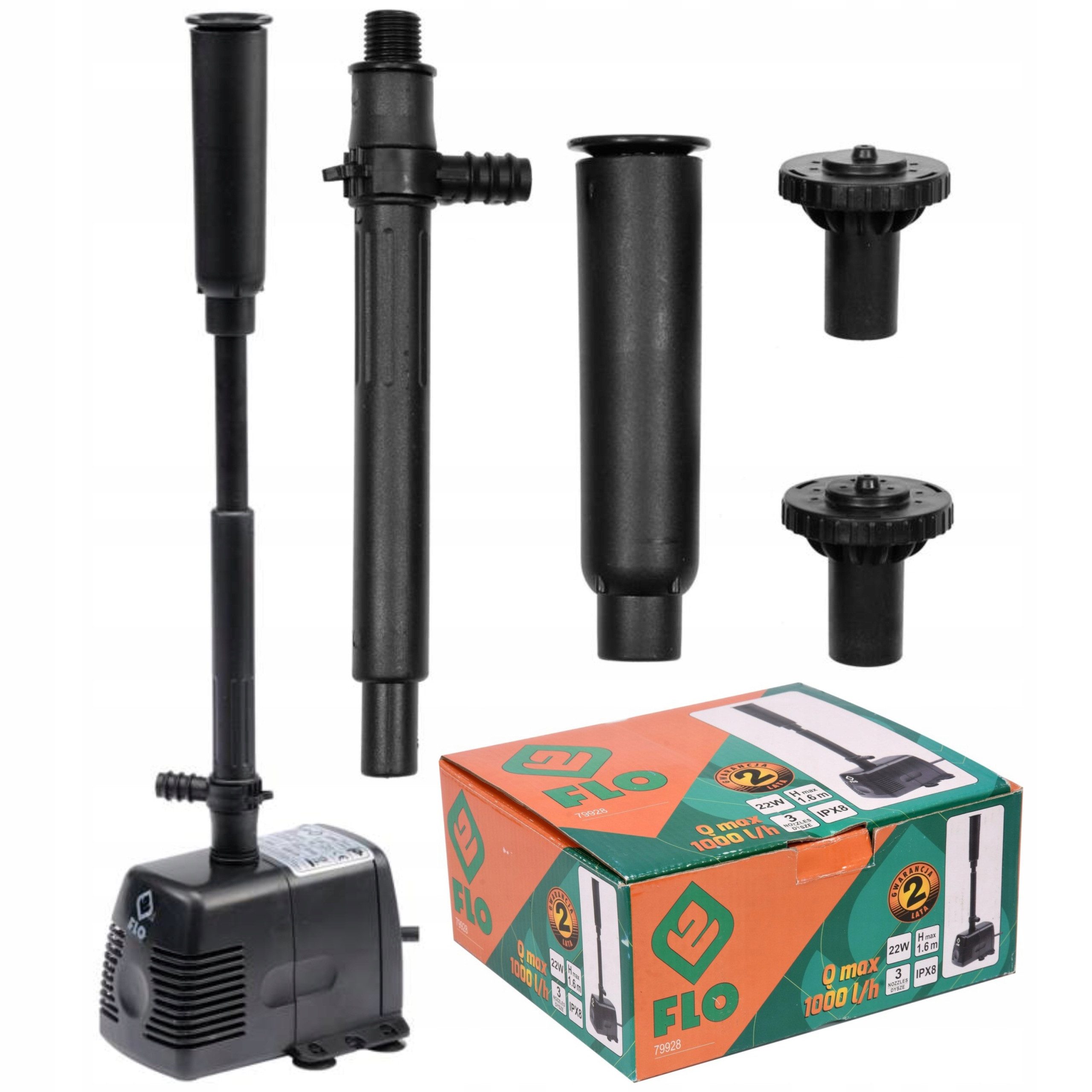 Flo Gartenpumpe Fontänenpumpe 22W mit Filter und 3 Düsen (1,625, 1,625)
