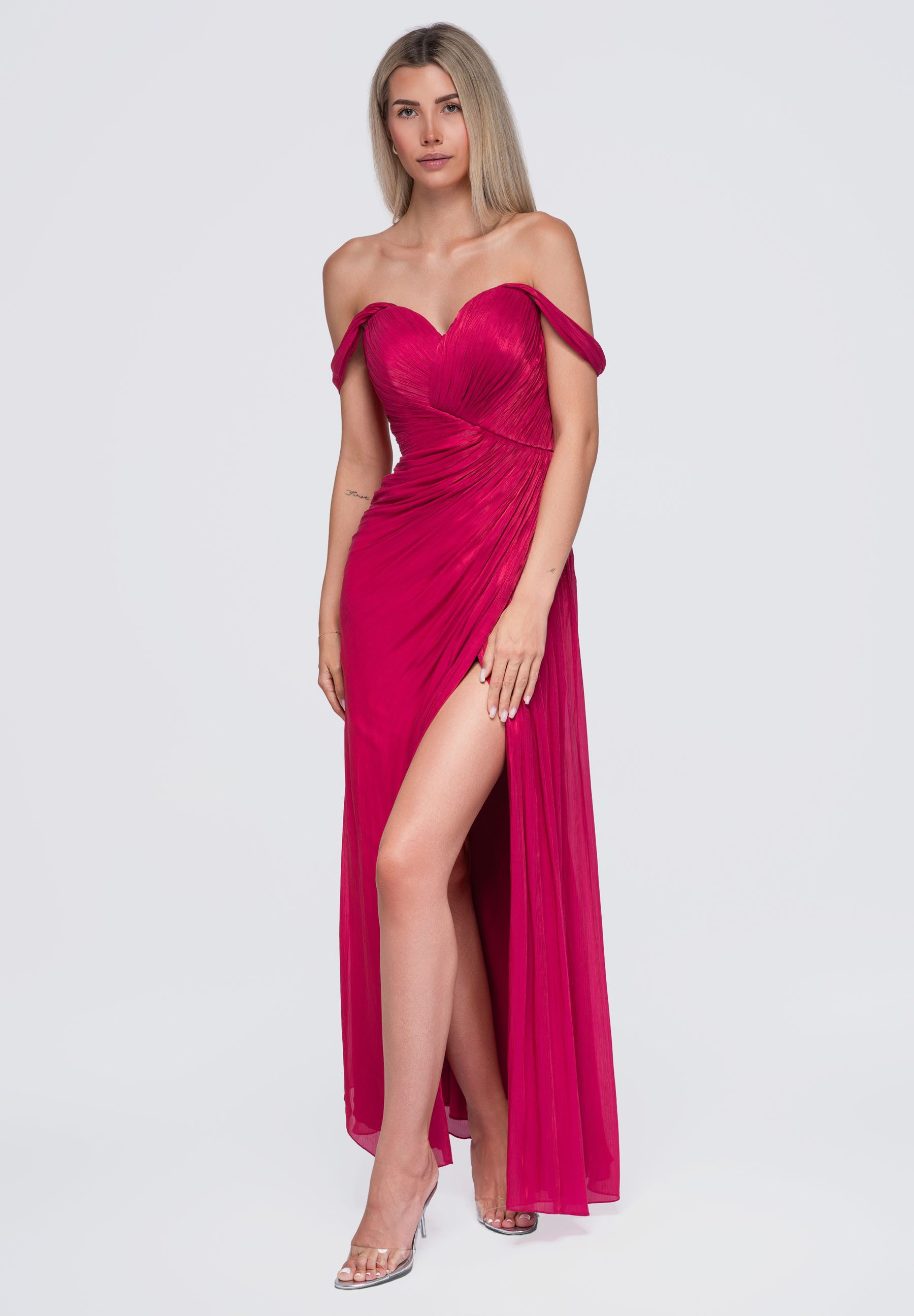 OMBRE Abendkleid Damen Abendkleid Maxi mit Herz-Ausschnitt Fuchsia M (kein Set, 1-tlg)