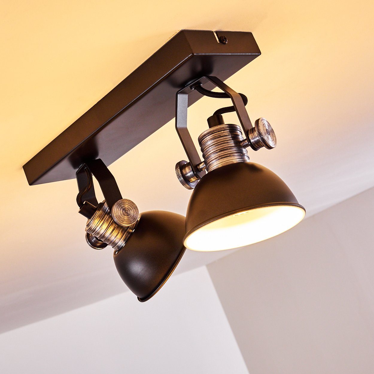 hofstein Deckenleuchte dreh-/schwenkbar, »Varsi« 2200 Schwarz/Weiß, dimmbare Deckenlampe 2xGU10, Leuchtmittel, Lampenschirm ohne aus Metall Kelvin, im Spot in Retro-Design