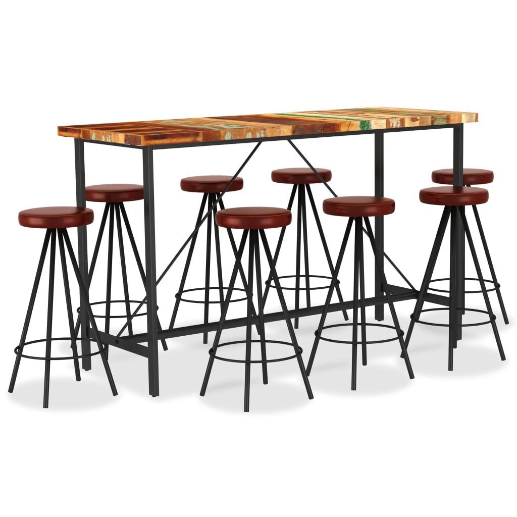 vidaXL Bargruppe, 9-tlg. Bar-Set Recyceltes Massivholz und Echtleder