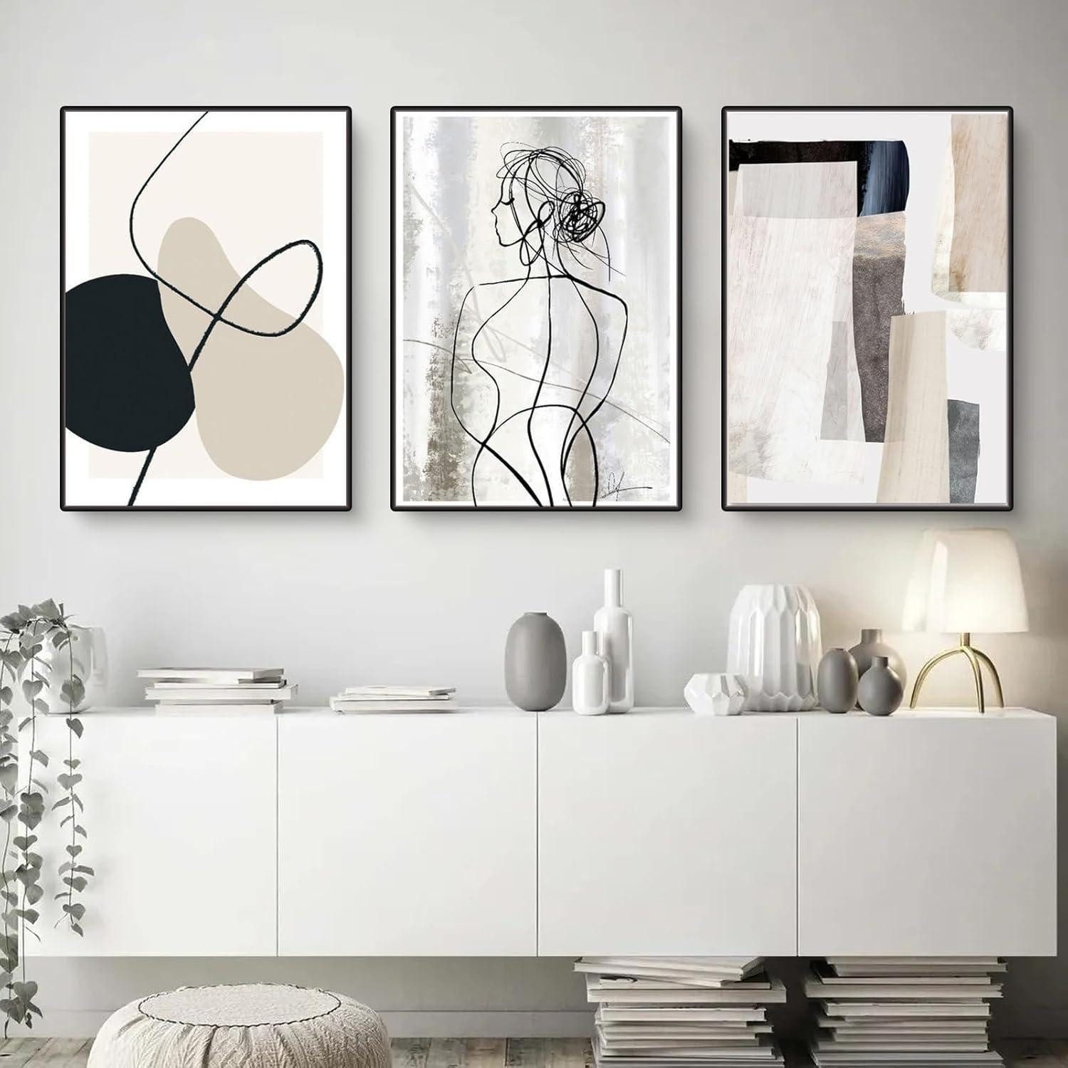 Herfair Leinwandbild Abstrakte Wandbilder 3er Set Geometrisches Design Leinwand 40x50cm