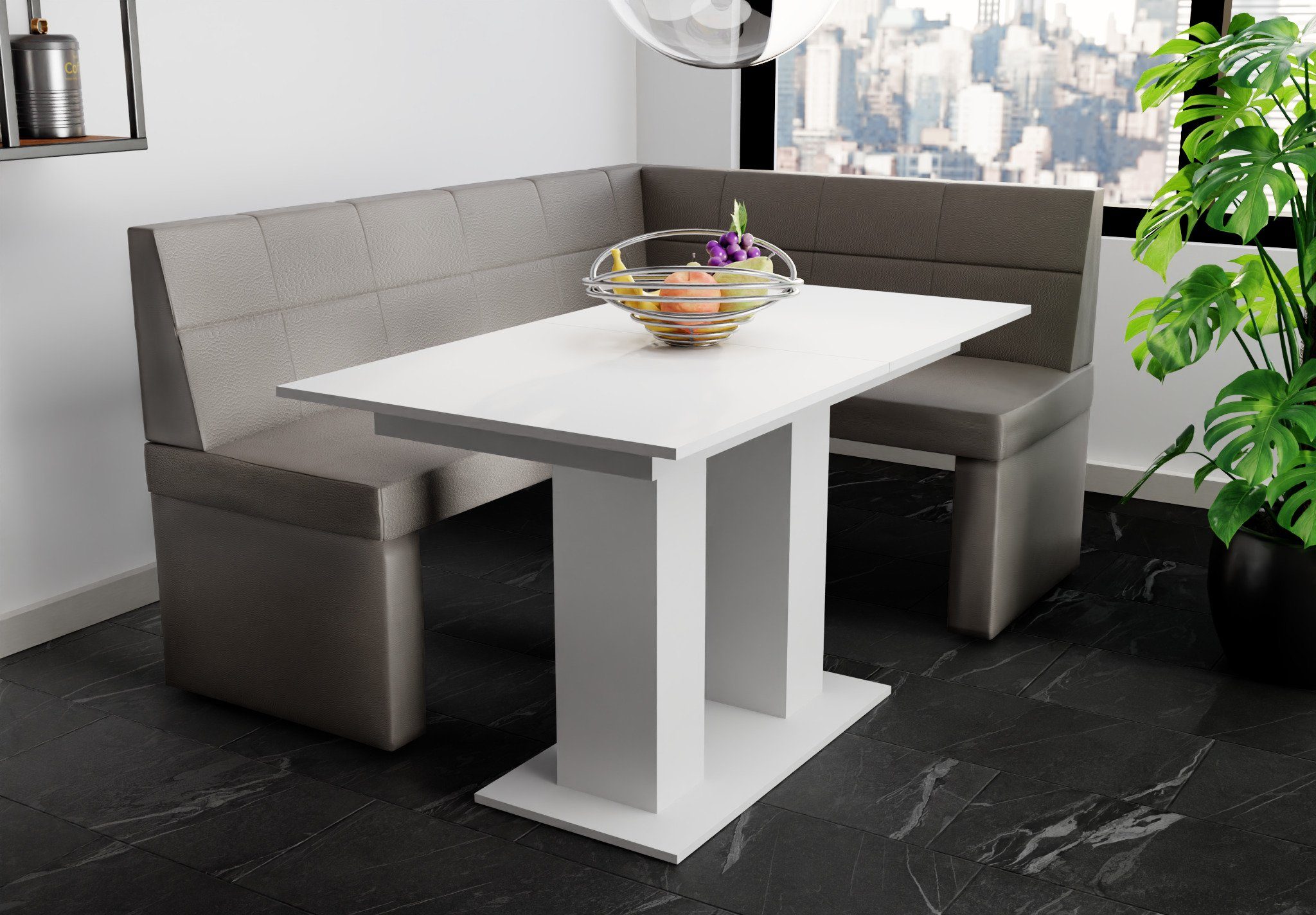 Fun Möbel Eckbankgruppe Eckbankgruppe Tisch „BLAKE“ 168x128cm ausziehbarer matt, Weiß Tisch Größe mit