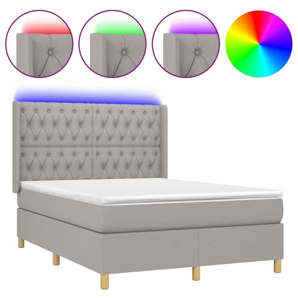 Boxspringbett 140 x 200 cm Boxspringbett mit Matratze LED Hellgrau 140x200 cm Stoff