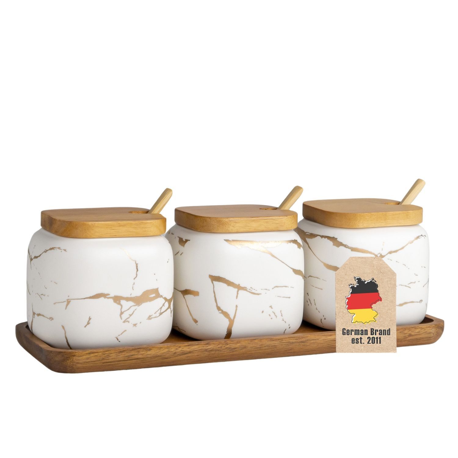 Intirilife Zuckerdose, Keramik, (Set, 3-tlg., 3er Set mit Deckel und Löffel), Zuckerdose mit Deckel Löffel Gewürzbehälter Vorratsdose Keramik 3-tlg.