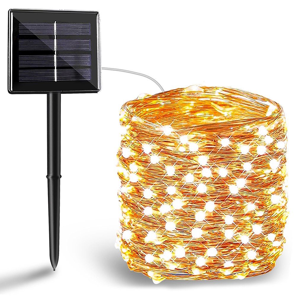 BlingBin LED-Streifen Solar Lichterkette Aussen, 12M 100LEDs Kupferdraht 8  Modi IP67