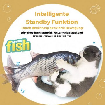 Best Direct® Tier-Beschäftigungsspielzeug Magic Fish®, Baumwolle, Polyester, Katzenspielzeug zappelnder, bewegender Fisch mit Katzenminze