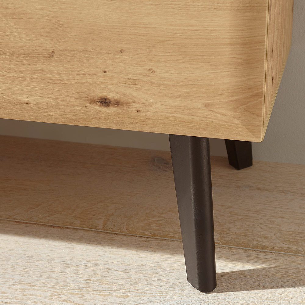 Lomadox Wohnzimmer-Set TIROL-61, (Mega-Spar-Set, 5-St., 5-tlg), Eiche mit Schwarz skandinavisches Design mit Couchtisch und Sideboard