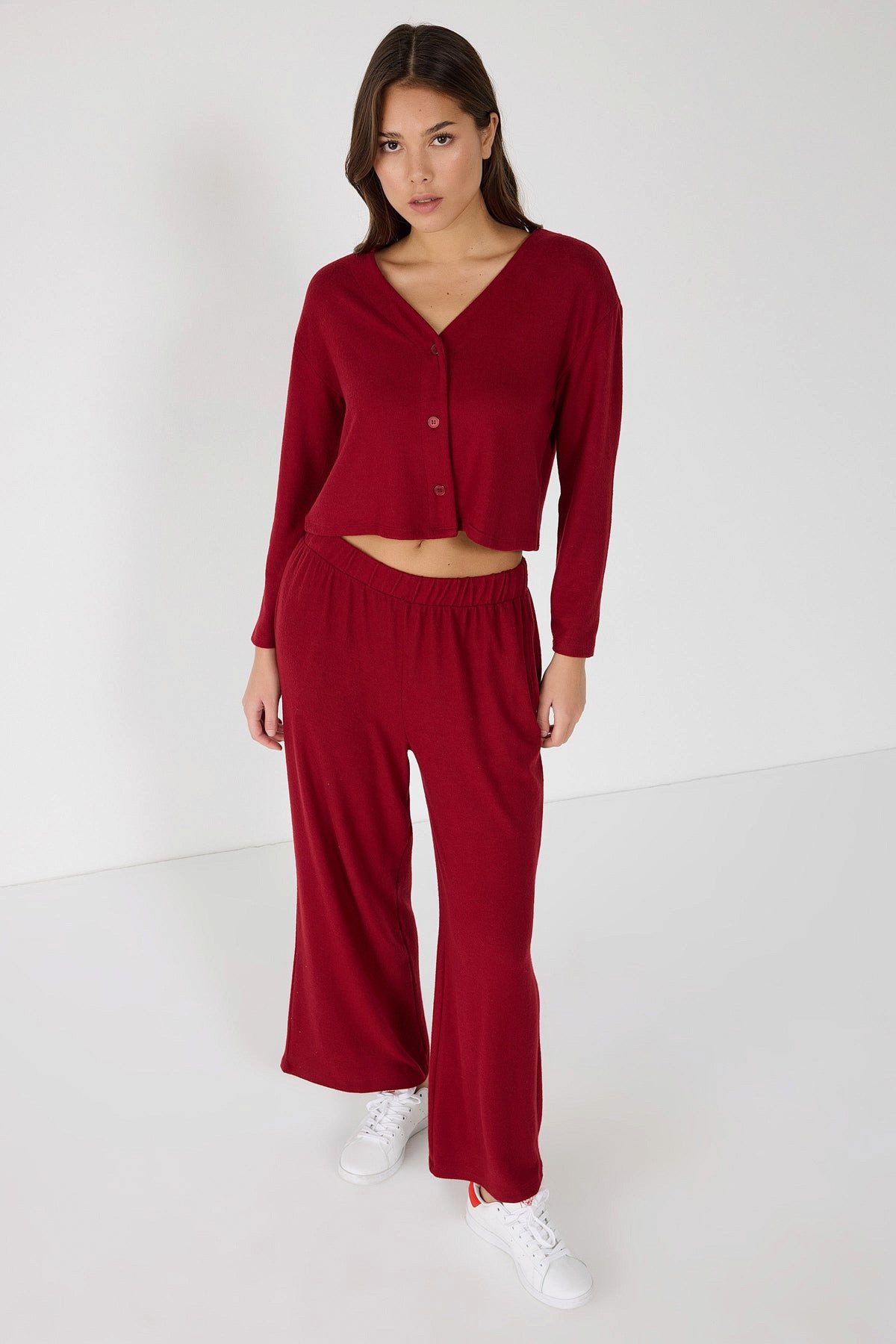 No Matter What Blusenjacke Kurzer Cardigan mit V-Ausschnitt und Knopfleiste