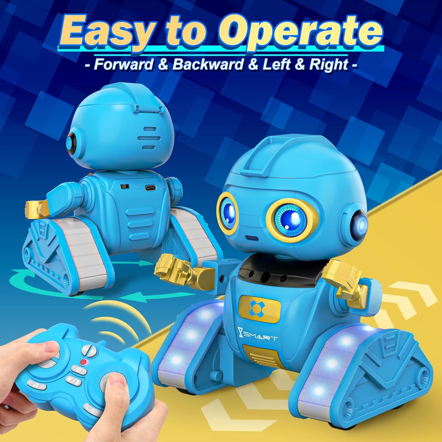 Ophy RC-Roboter Projizierbarer RC-Roboter (Blau) – wiederaufladbar (LED-Augen, Musik, Gestensensor), Spielzeug ab 3–10 Jahren, Geschenk für Jungen & Mädchen