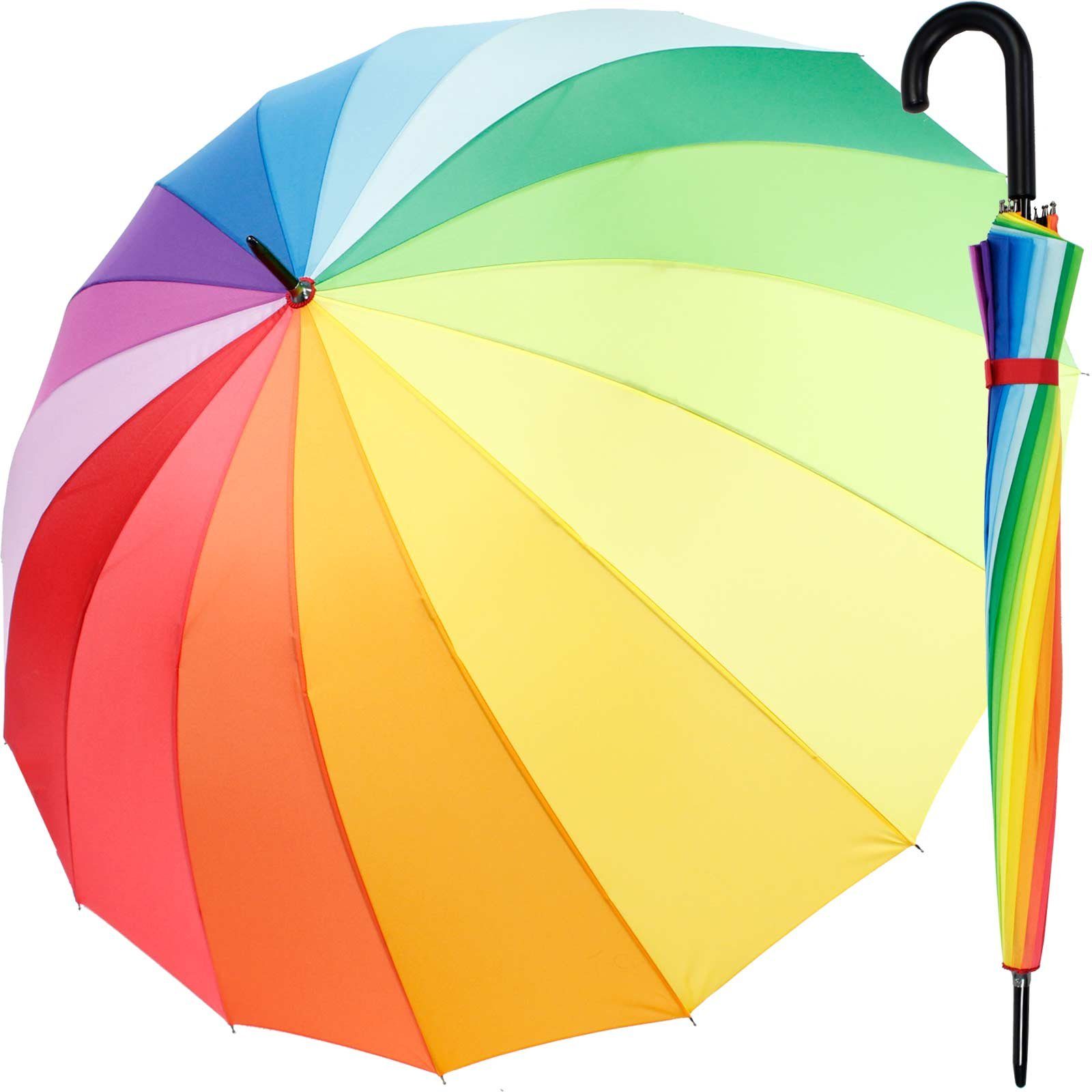 Automatik, 16-teilig stabil Regenbogen-Schirm Langregenschirm iX-brella extra farbenfroh