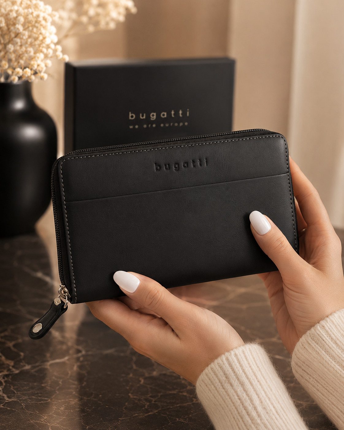 bugatti Geldbörse Damen Portemonnaie Passion Echtleder RFID Schutz Langbörse Schwarz