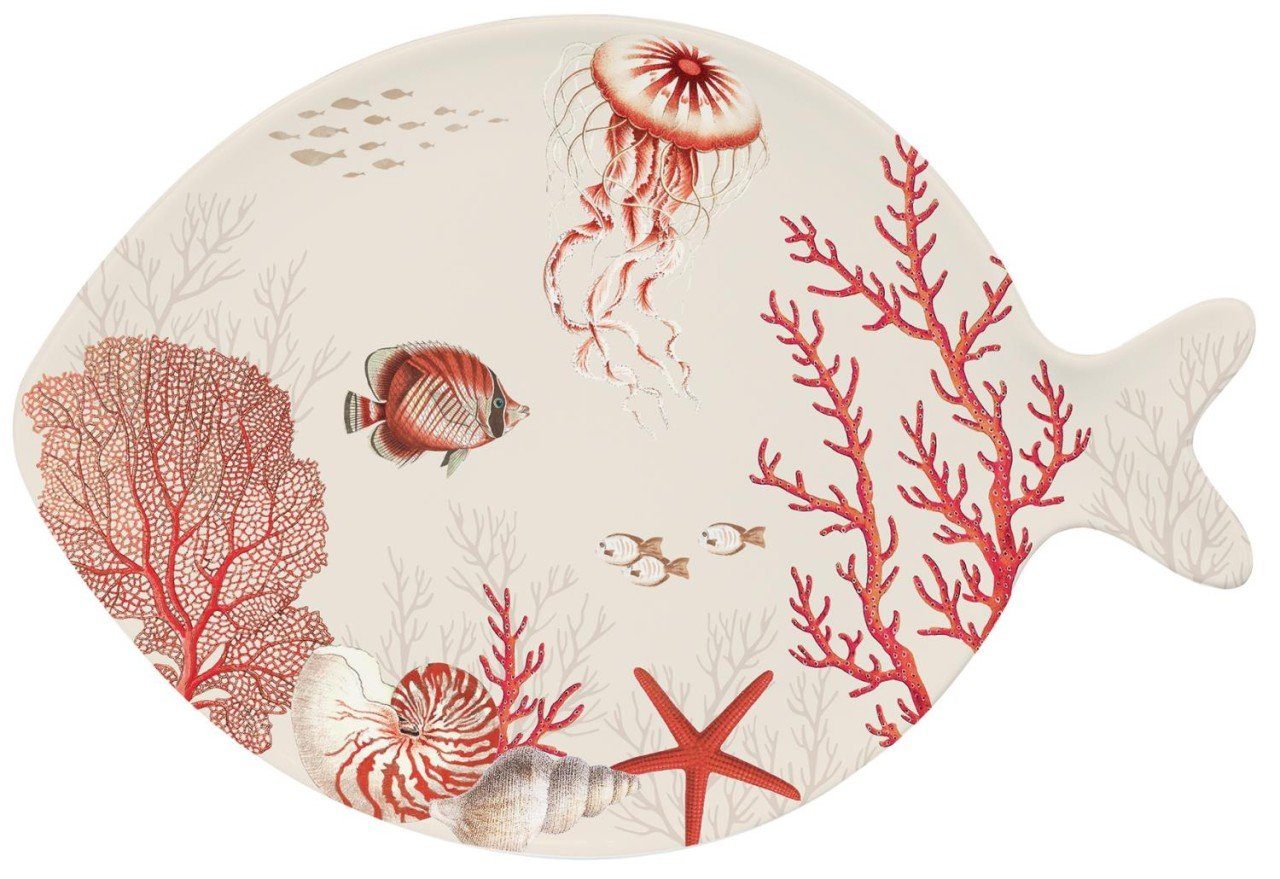 EasyLife Servierplatte Reef, Porzellan, Weiß L:27cm B:19cm Porzellan