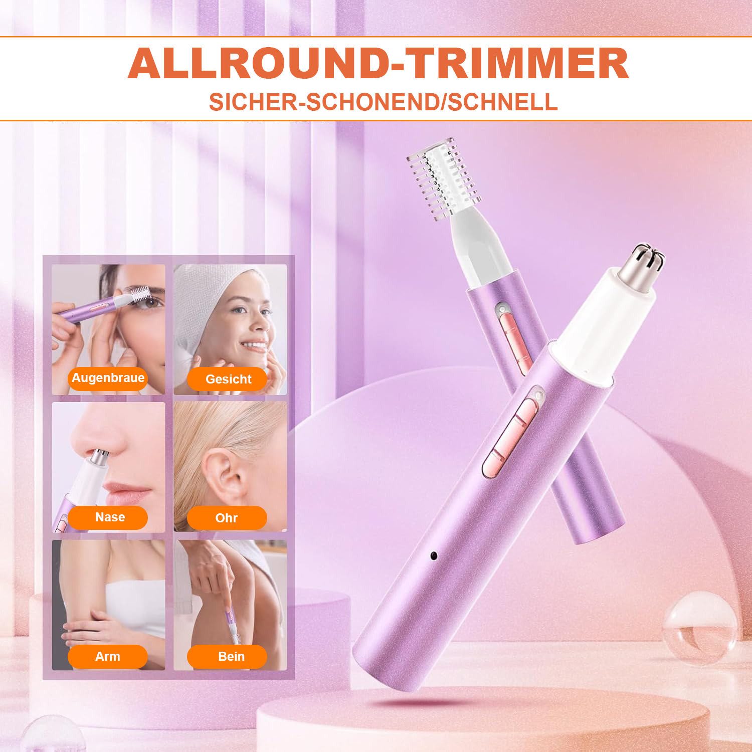 Refttenw Beauty-Trimmer Nasenhaartrimmer Frauen Augenbrauen- und Gesichtshaartrimmer, IPX7 Wasserdichte Doppelklinge Ohr- und Nasenhaarschneider