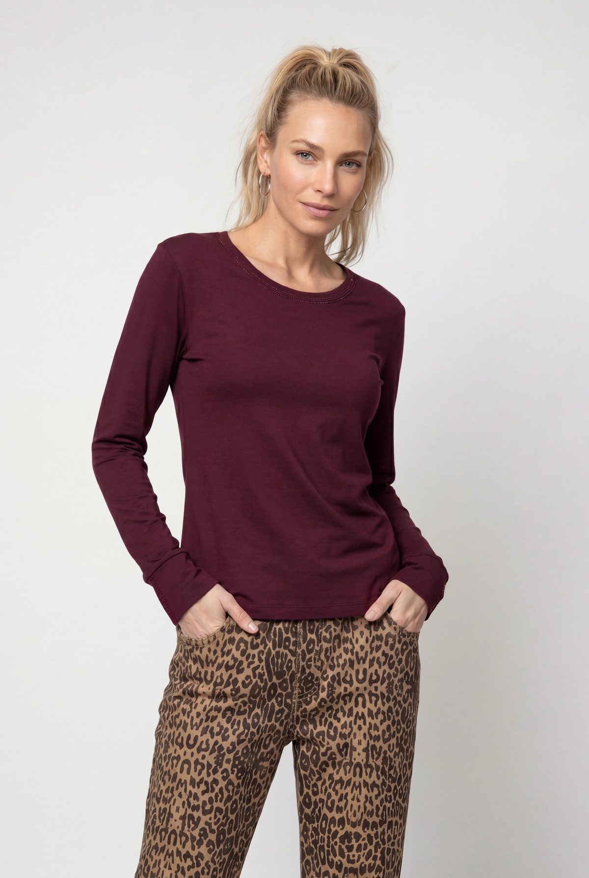 Monari Langarmshirt Shirt Basic Schmuck Regular fit mit Rundhalsausschnitt
