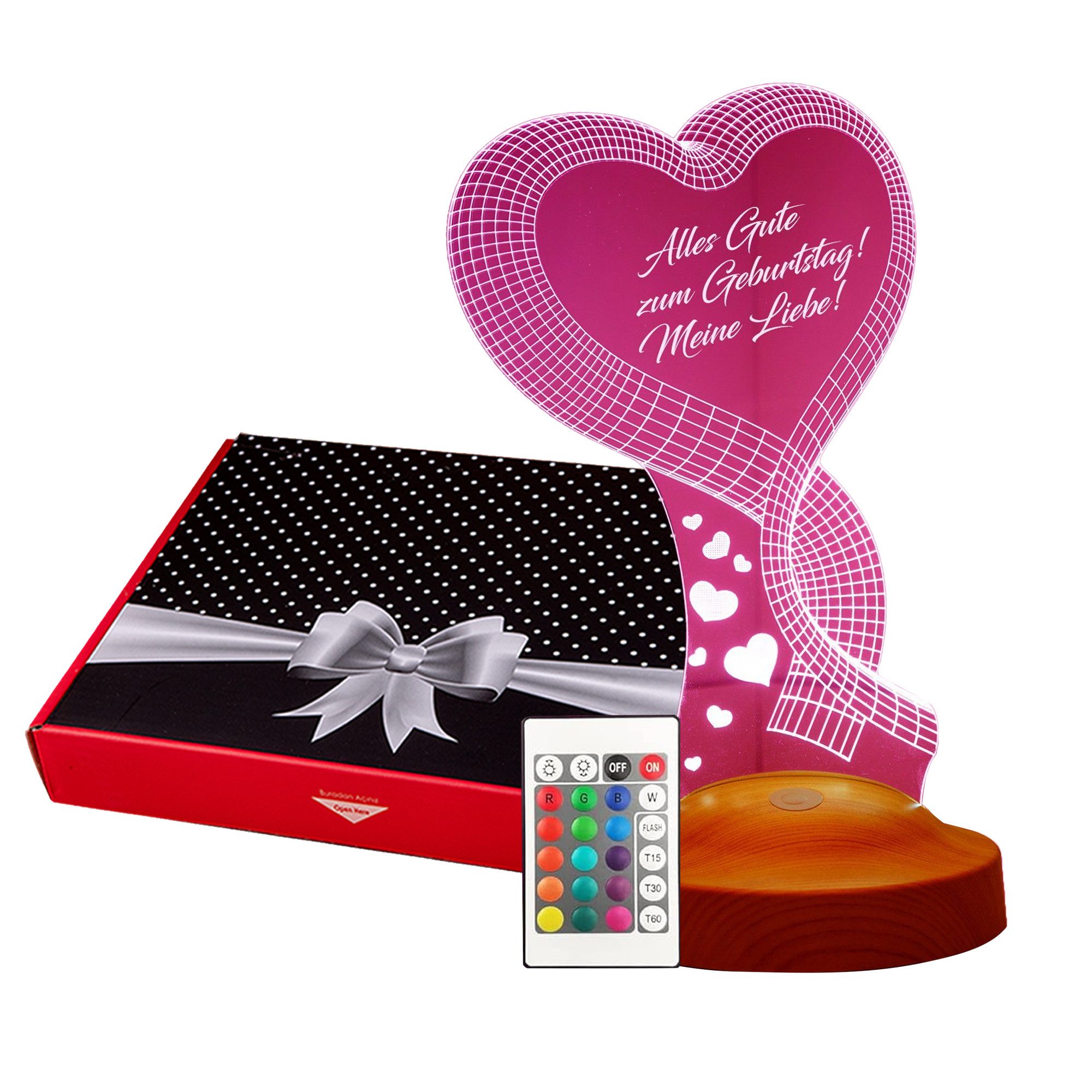 Geschenkelampe LED Nachttischlampe Ein Herz 3D Gravur mehrfarbige Geburtsta günstig online kaufen