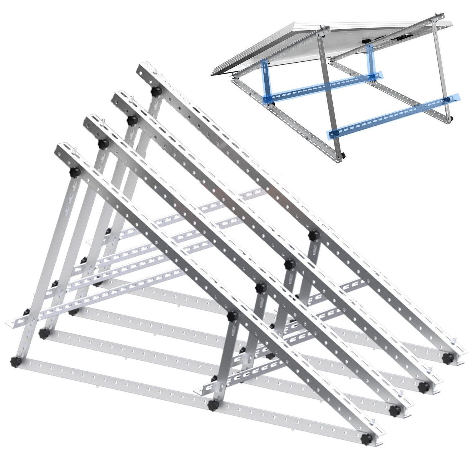 Rhein Beleuchtung Solarmodul Verstellbare Solarmodul-Halterung – 114 cm oder 118 cm, (4-St., Für PV-Module bis 119 cm, inkl. Montageset), Verstellbar 0–90°, ohne Bohren – Flachdachhalterung für Solarmodule