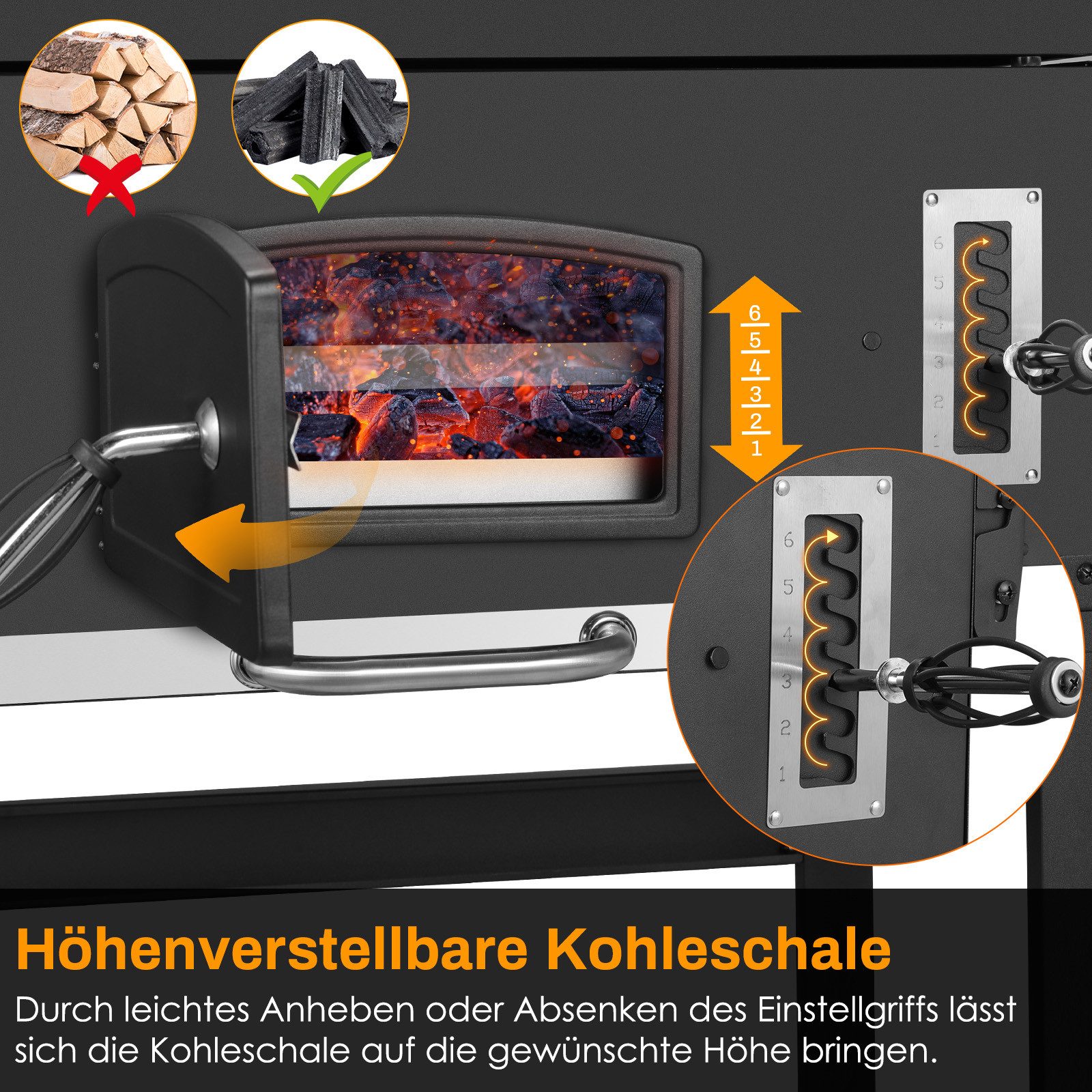 TLGREEN Holzkohlegrill BBQ Smoker mit Deckel XXL, Grillwagen Holzkohle mit Schornstein, Rädern und Thermometer, Höhenverstellbare Kohleschale, Groß Kohlegrillwagen für Camping