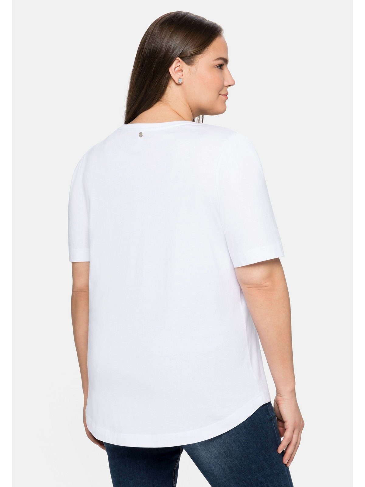 Frontdruck Größen T-Shirt Sheego Baumwolle weiß aus Große mit