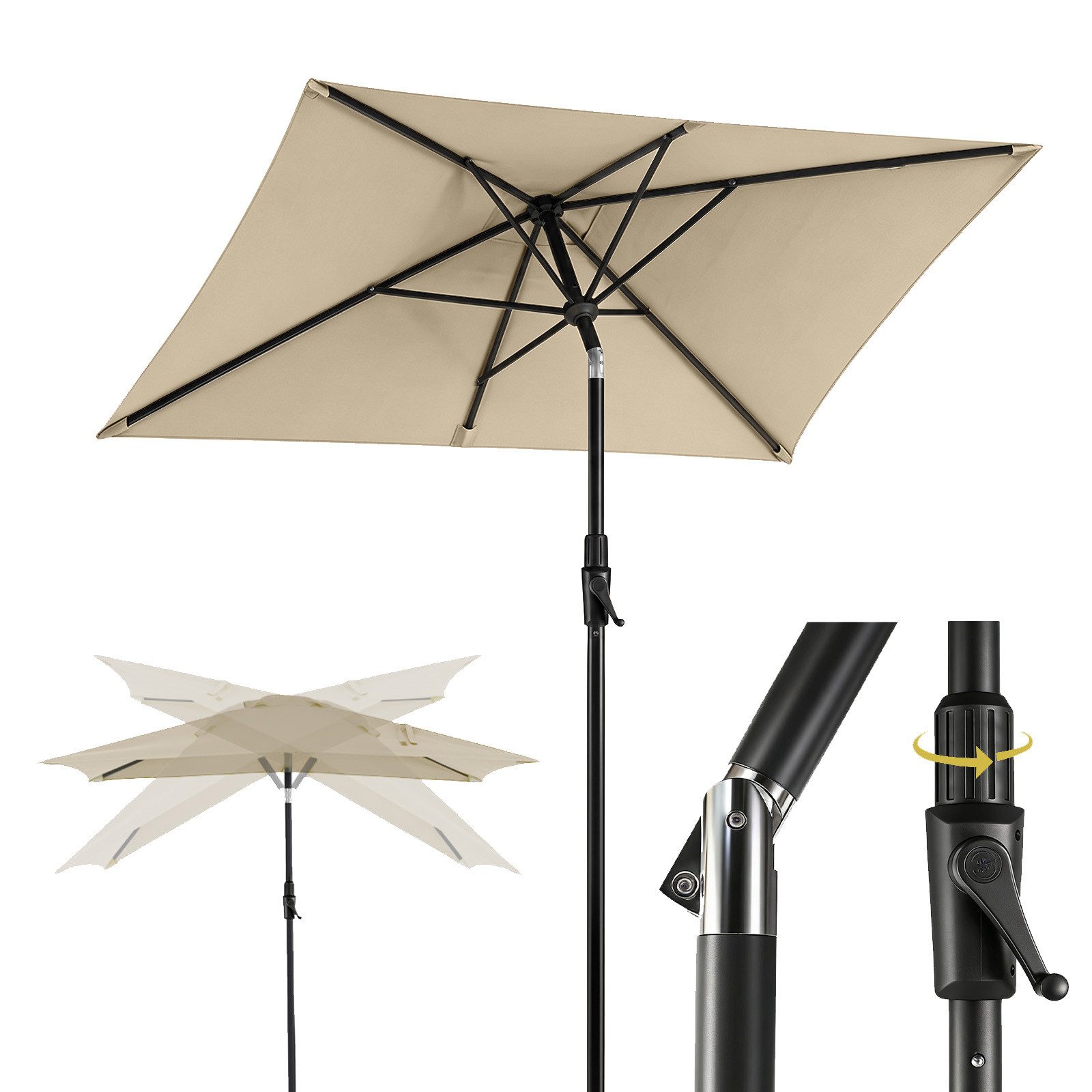 Sekey Sonnenschirm Rechteckig Marktschirm Neigbar mit Kurbel Sonnenschirm Groß, LxB: 300x200 cm, Sonnenschirm 300 x 200 cm, Gartenschirm Outdoor Wetterfest, Knickbar