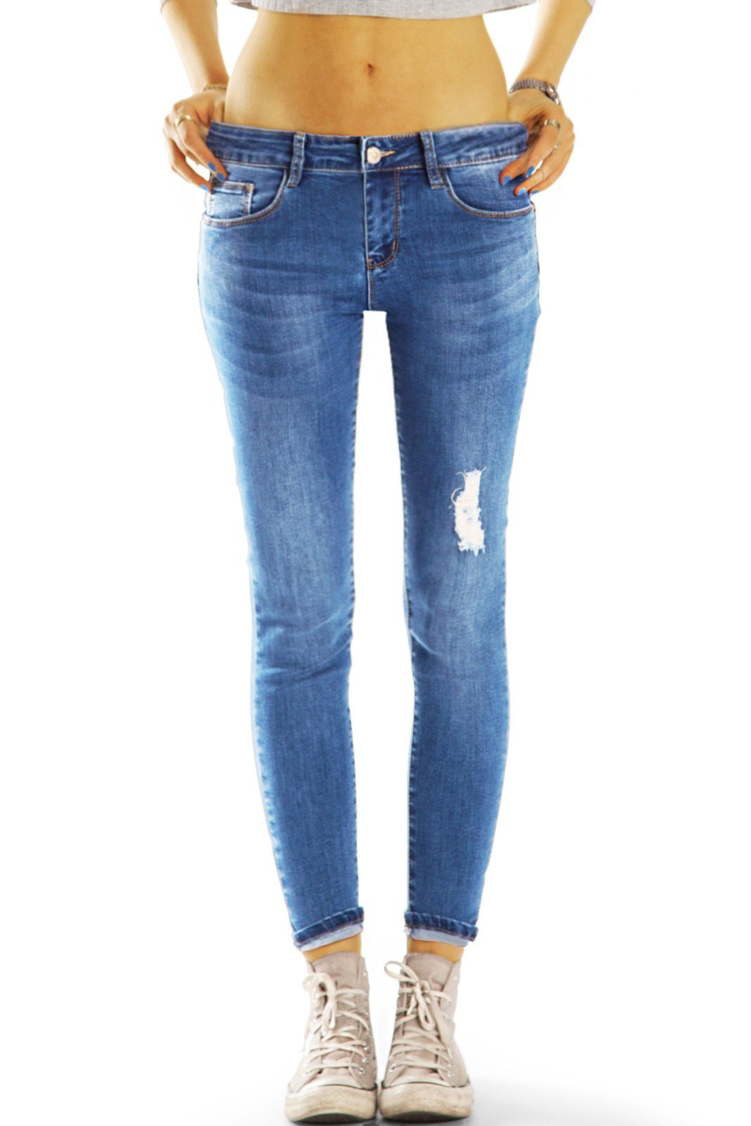 j30g-2 medium waist effekte zerrissene Hose, Skinny-fit-Jeans styled Rohrenjeans be destroyed