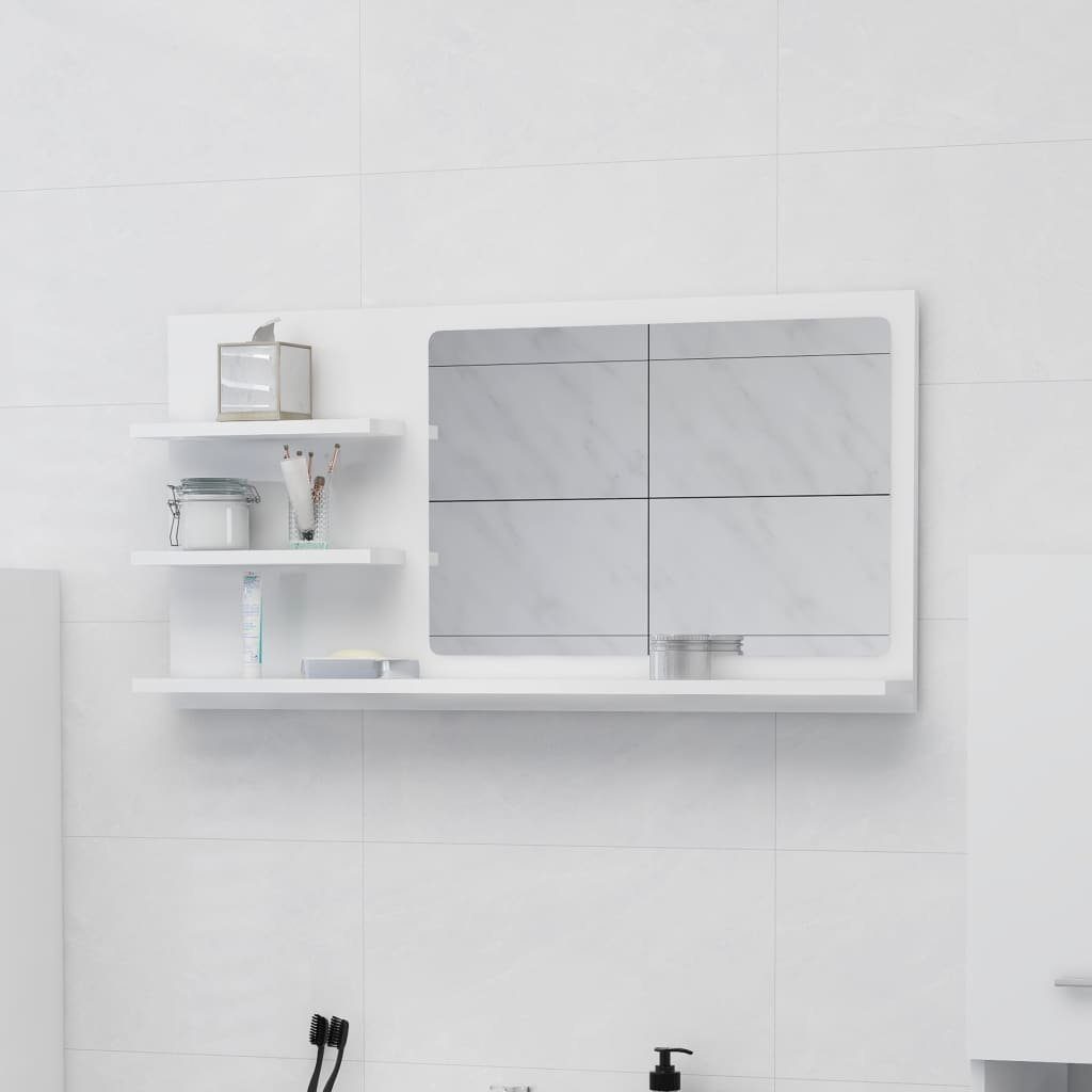 möbelando Badspiegel Friedensau (B/H/T: 90x45x10 cm), aus Spanplatte, Acryl in Hochglanz-Weiß | Badspiegel