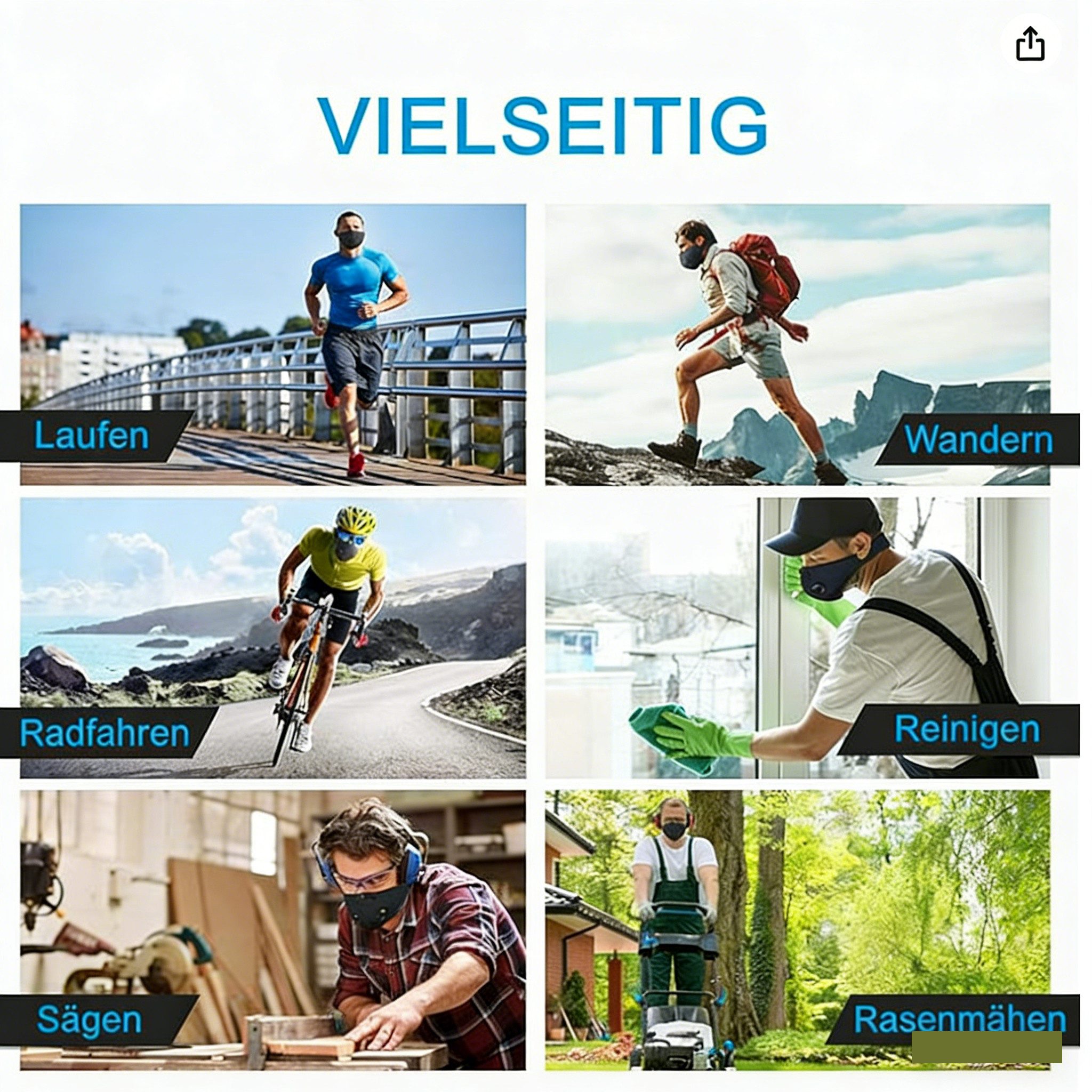 FANNOU Sturmhaube Halbgesichtsmaske Fahrrad Winddicht Sport Maske mit Filter (2-St) Ideal zum Skifahren, Radfahren, Motorradfahren, Skateboarden – Bild 5 von 5