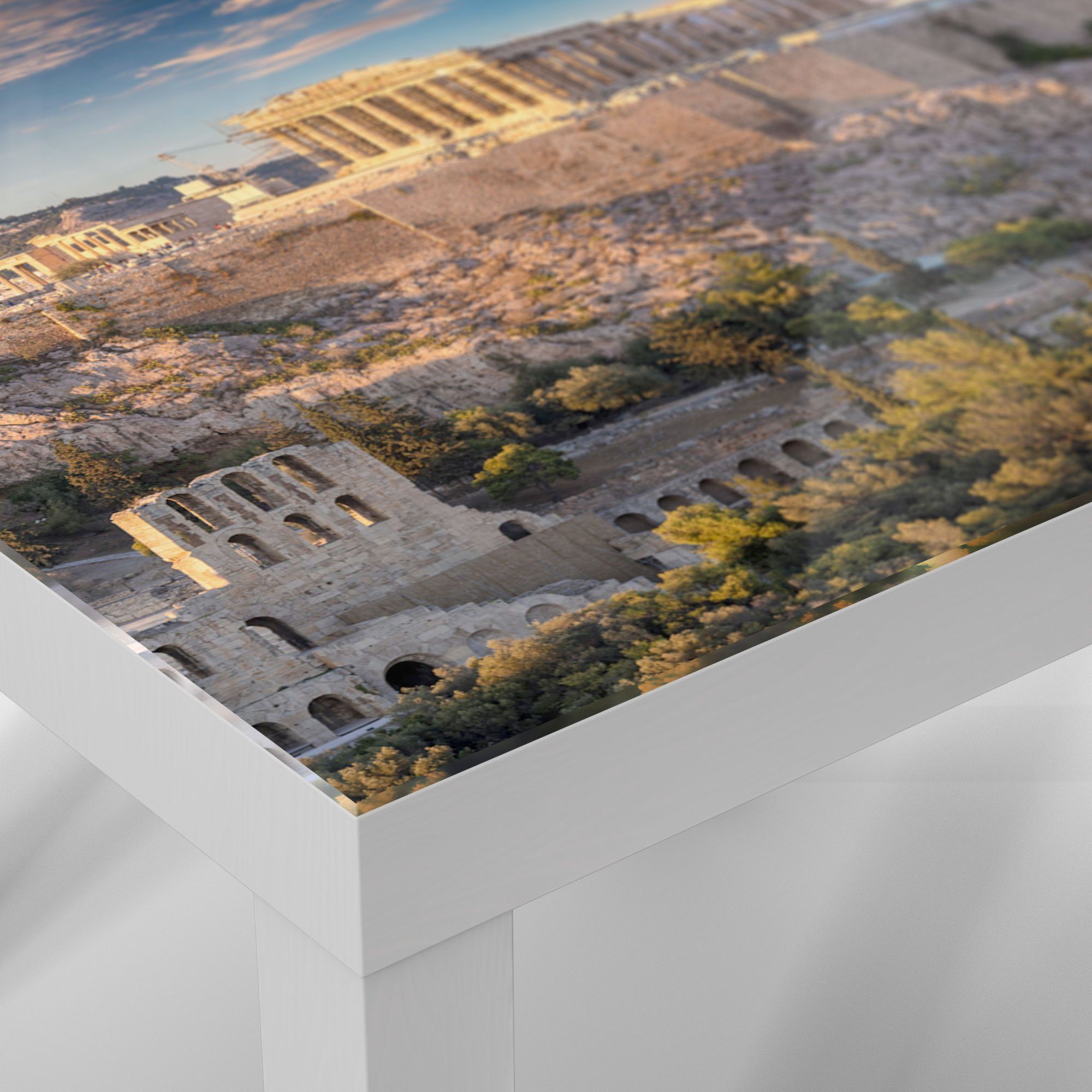 DEQORI Couchtisch 'Blick auf modern Beistelltisch Akropolis', Glastisch Glas die Weiß