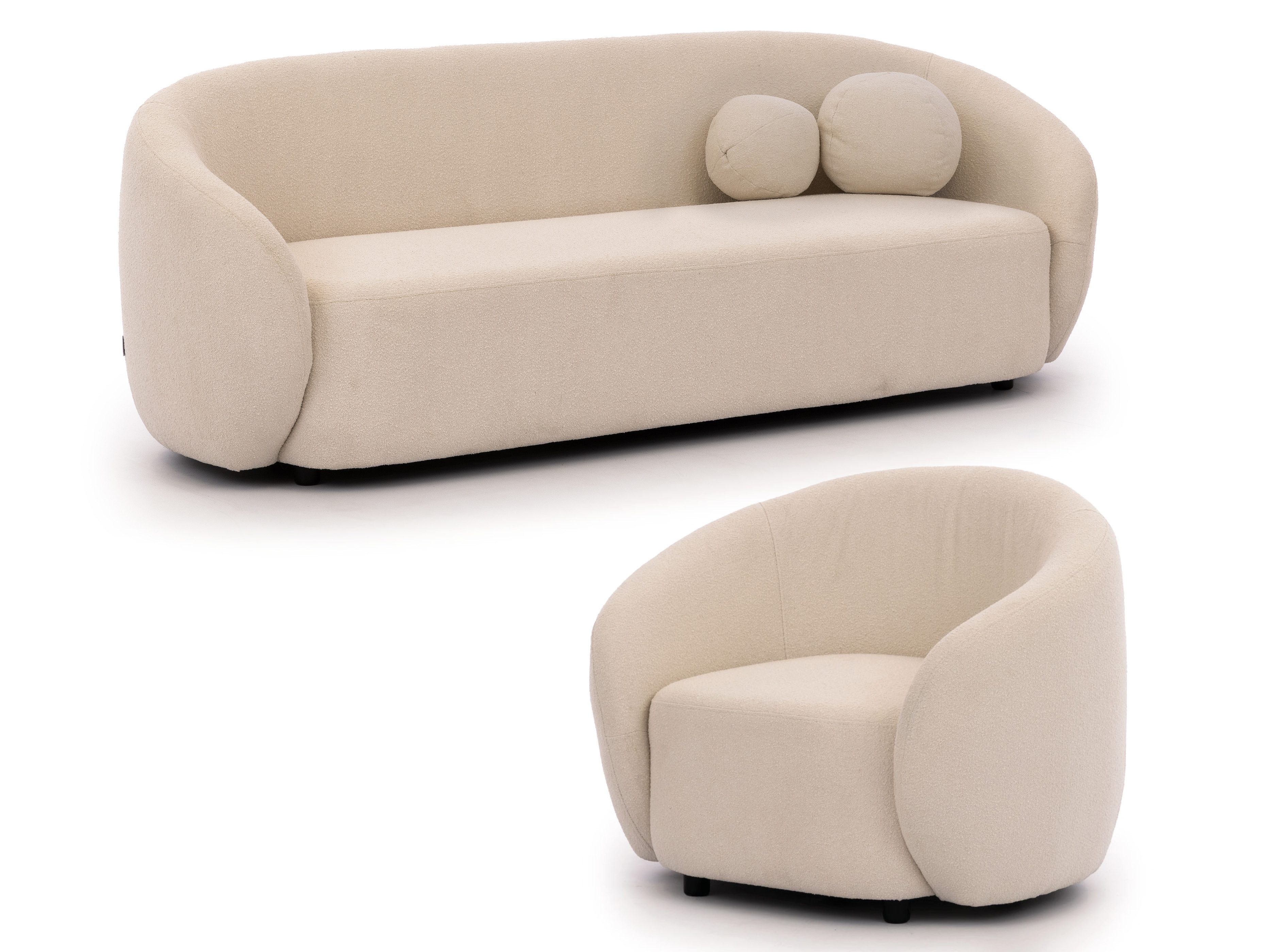 S-Style Möbel Polstergarnitur 3+1 Roundi, Bouclé, Polstergarnitur Luxus & Moderne Kollektion