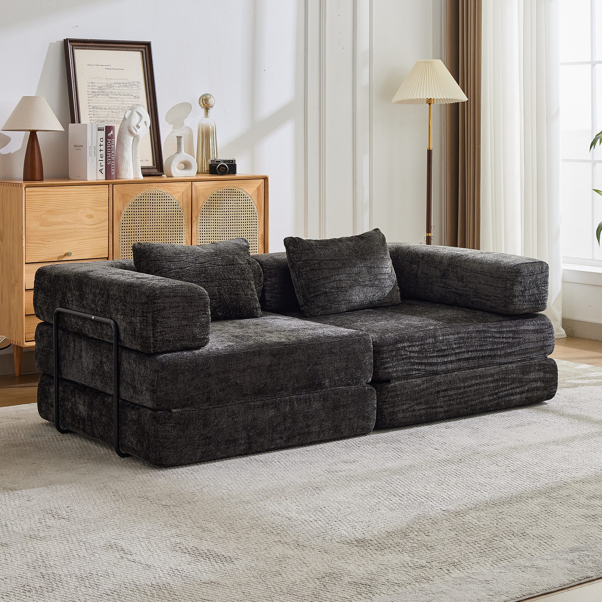 WHEELYOU Sofa 2-Sitzer Schlafsofa aus Chenille, modular & faltbar, Modulares Schlafsofa mit Schlaffunktion, weich, bequem und montagefrei