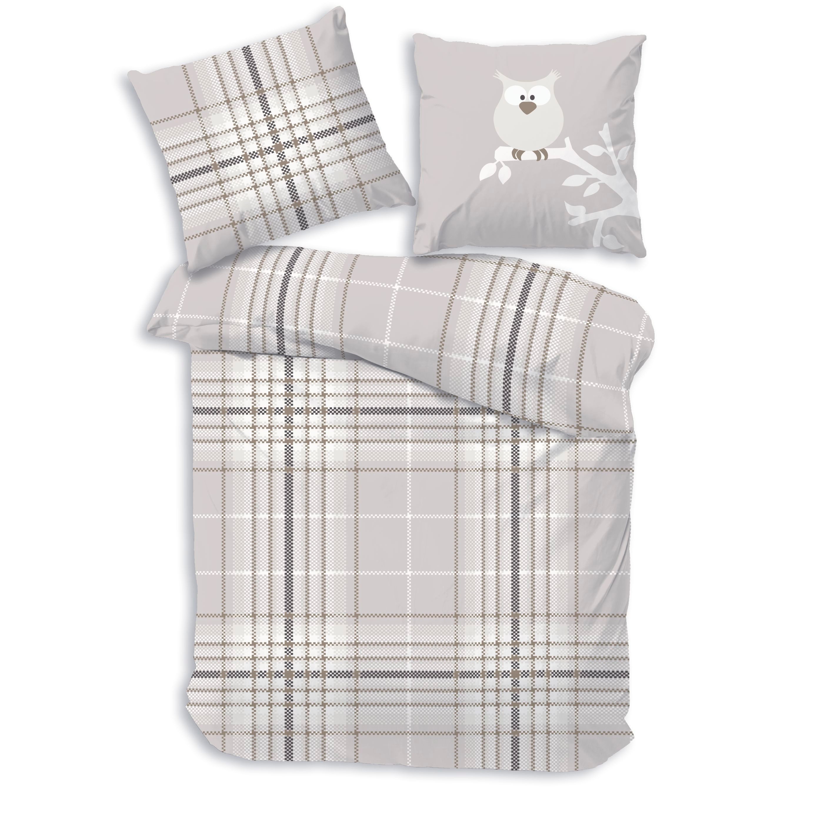 LINKHOFF Bettwäsche Bettwäsche 135x200 cm kariert mit Eule – 100% Baumwolle günstig online kaufen