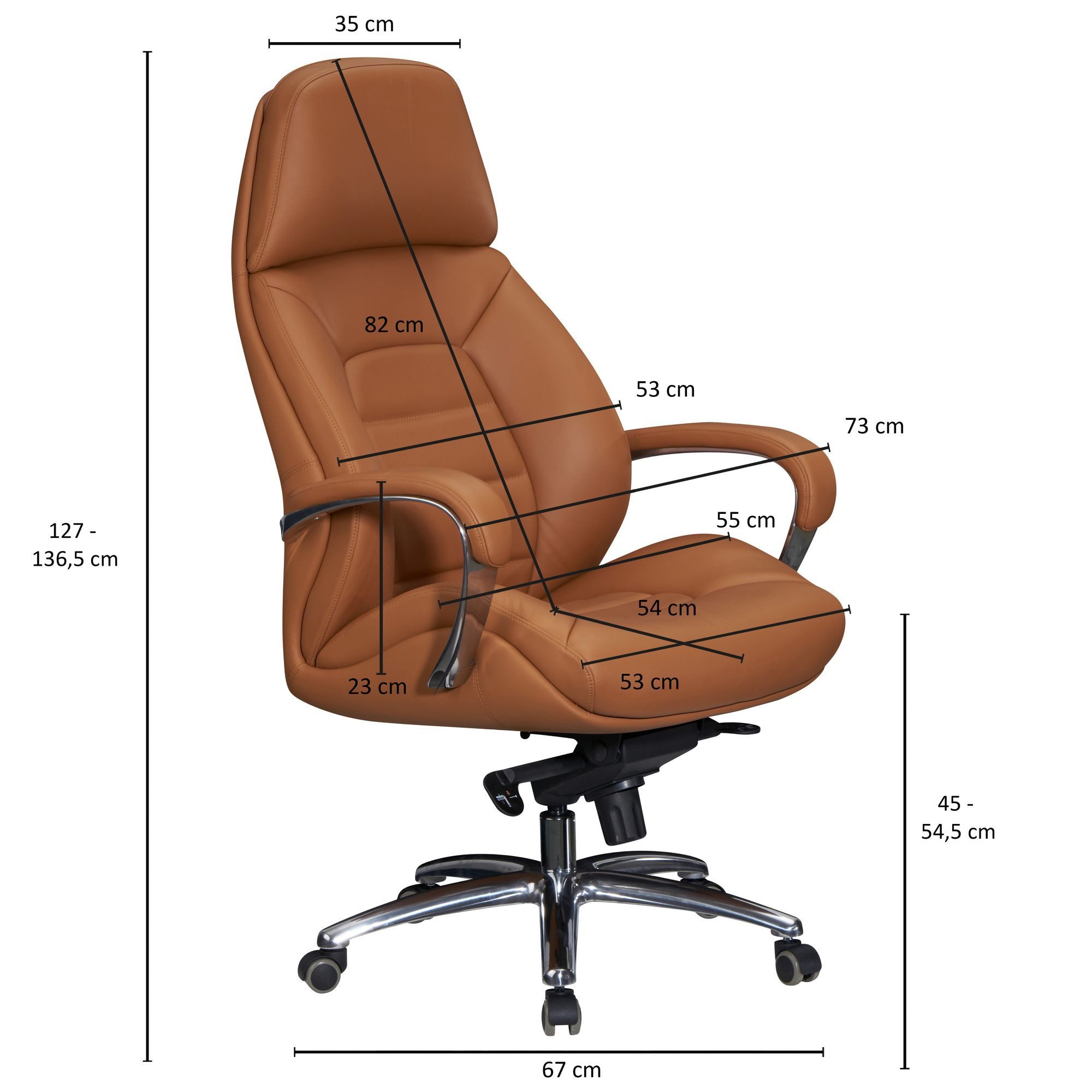 FINEBUY Chefsessel Bürostuhl Echtleder Ergonomisch XXL Drehstuhl 120 kg Stuhl (Echtleder Caramel, Chefsessel bis 120 kg), Bürostuhl höhenverstellbar, Drehstuhl Wippfunktion