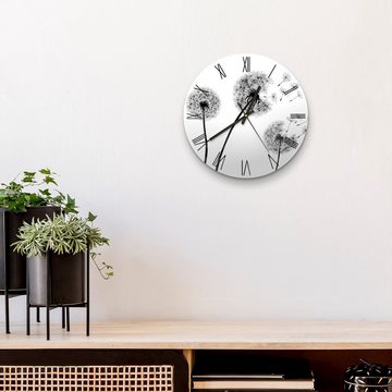 DEQORI Wanduhr 'Schwarze Pusteblumen' (Glas Glasuhr modern Wand Uhr Design Küchenuhr)