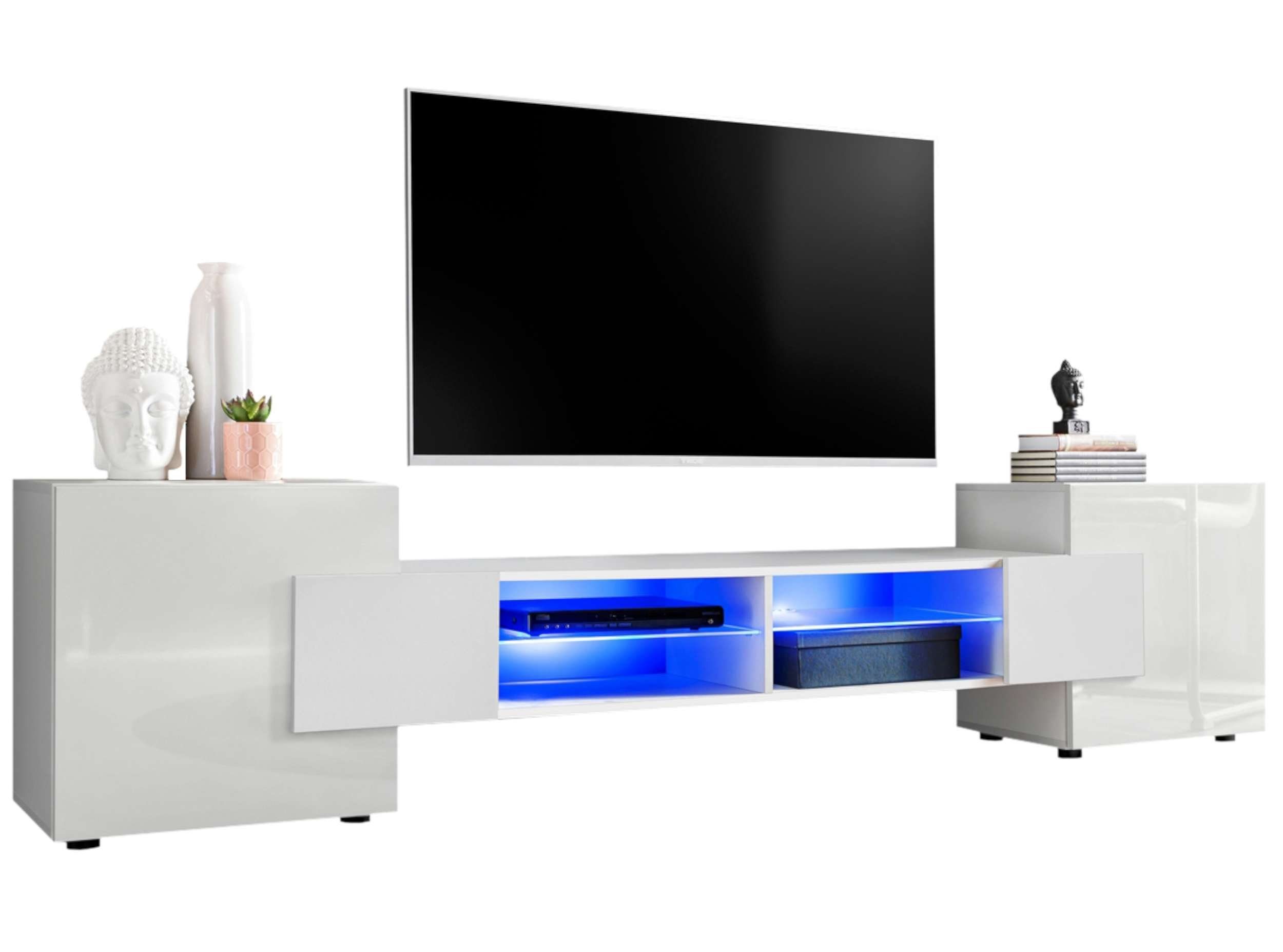 99rooms Lowboard Seoul I (TV-Kommode, TV-Schrank, Fernsehschrank), wahlweise mit LED-Beleuchtung, Hochglanzfront, Glaseinlegeböden