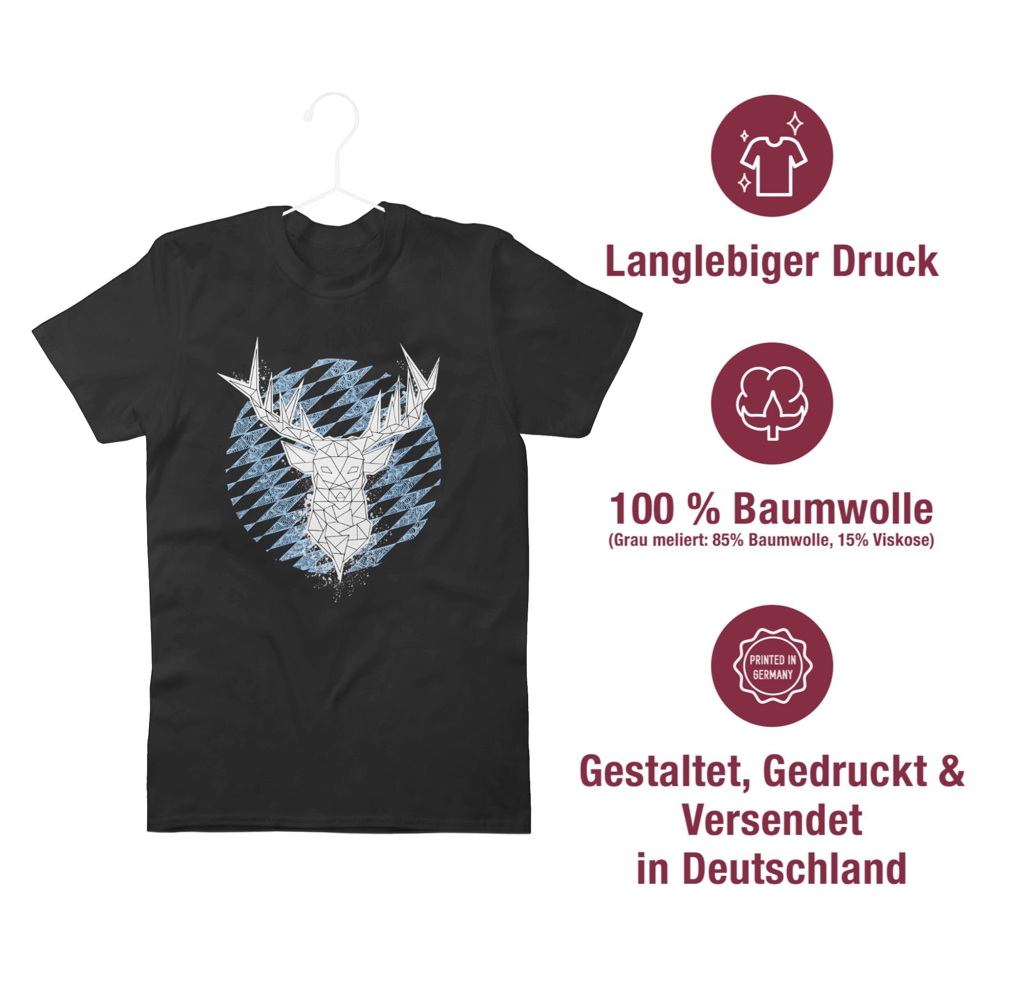 Shirtracer T-Shirt Hirsch Bayern für Rauten Mode 01 Herren Schwarz Oktoberfest