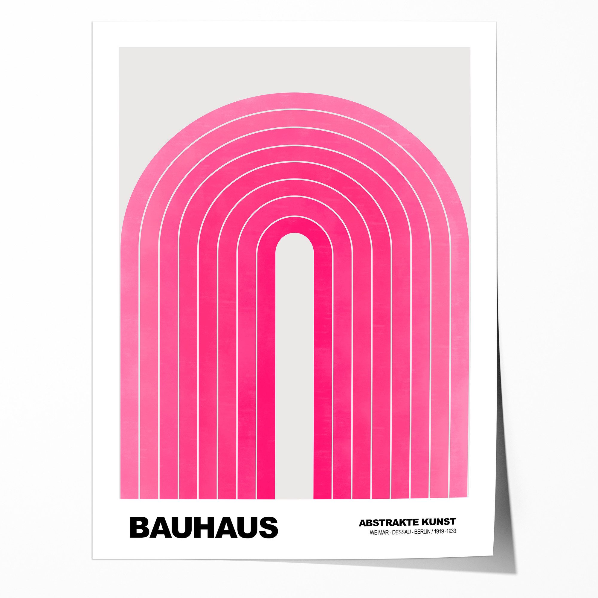 JUSTGOODMOOD Poster BAUHAUS ABSTRAKTE KUNST · Pinke Retro Bogen, (1 St), verschiedene Größen wählbar