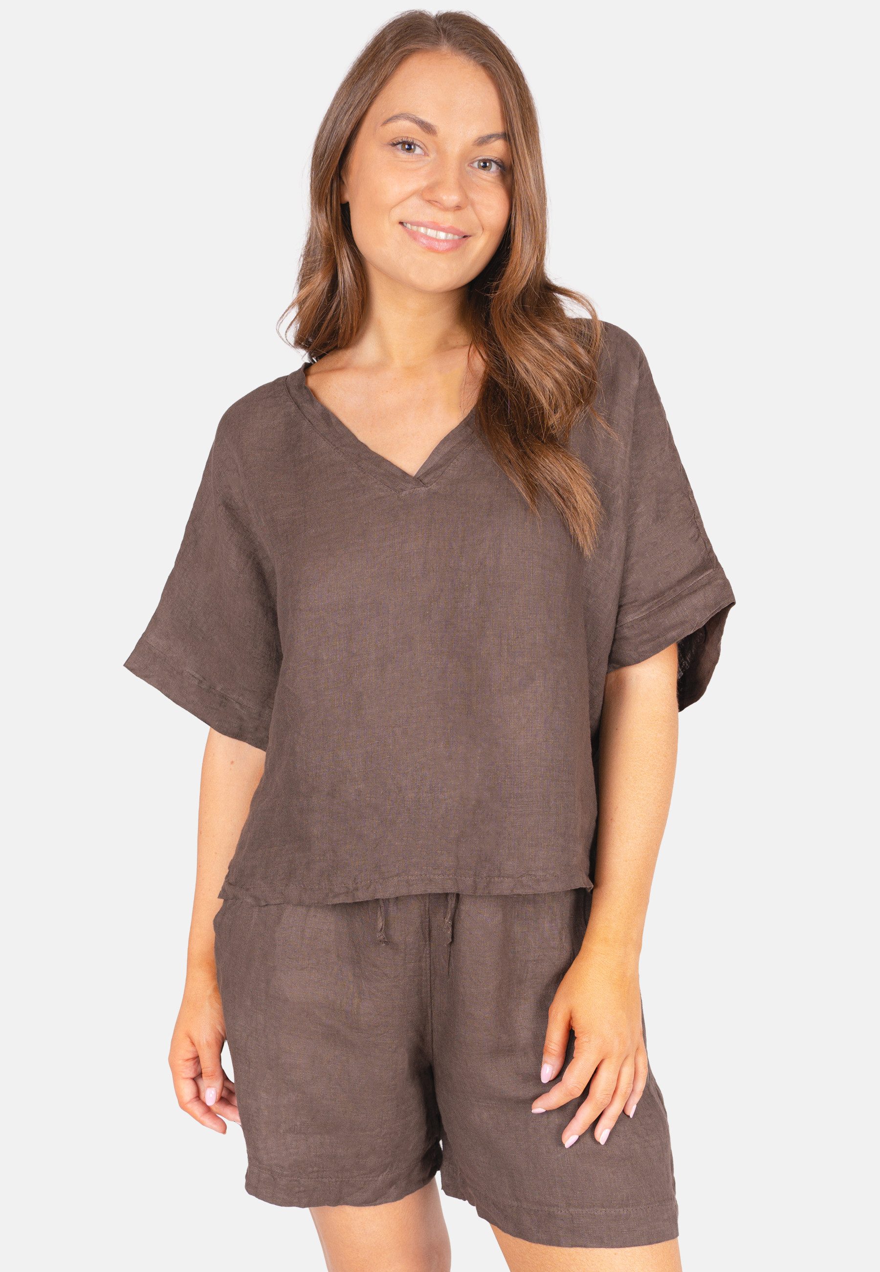Seasons of April Oversize-Shirt TAMARA LINO (1-tlg) Leinen Shirt Damen Oversized Kurzarm V-Ausschnitt Leinen Bluse Tamara