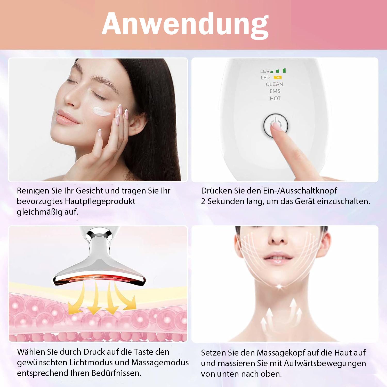 ANYSUN Gesichtsmassagegerät 7 Farben LED Licht EMS Gua Sha Elektrisch, Elektrisches Massagegerät, 3 Modi,45℃ V, Gegen Falten Doppelkinn Entferner mit Gesichtsma – Bild 4 von 5