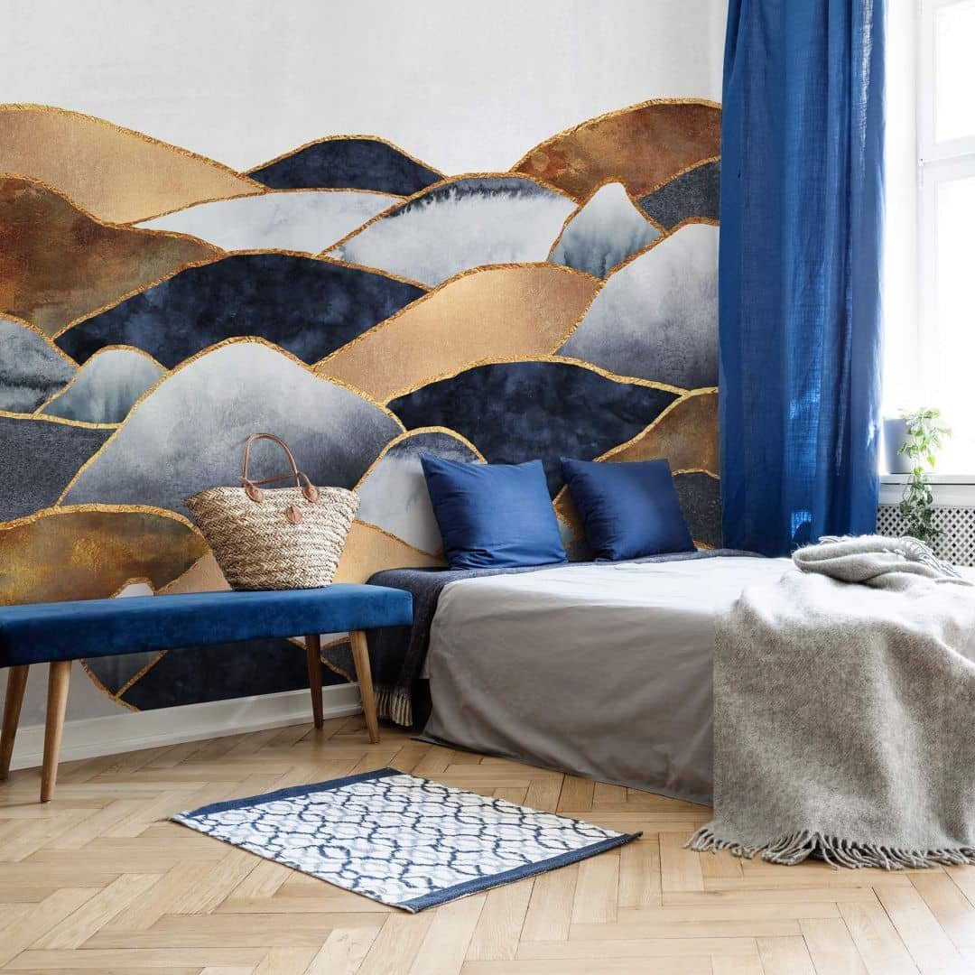 Gold K&L Wohnzimmer Hügel Berge Deco abstrakt, XXL Vliestapete Natur Wandschutz Große Art Art Wall Fototapete