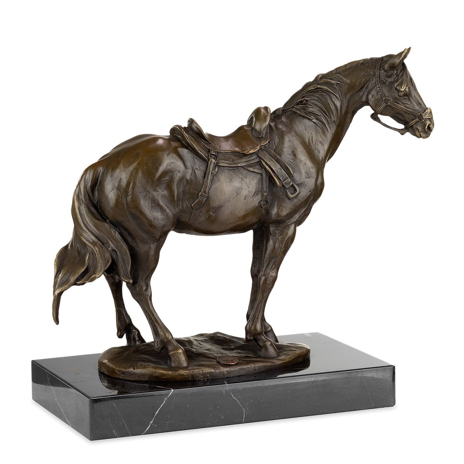 Moritz Skulptur Bronzefigur Pferd mit Figuren Halfter, Sattel Skulpturen Antik-Stil Statue