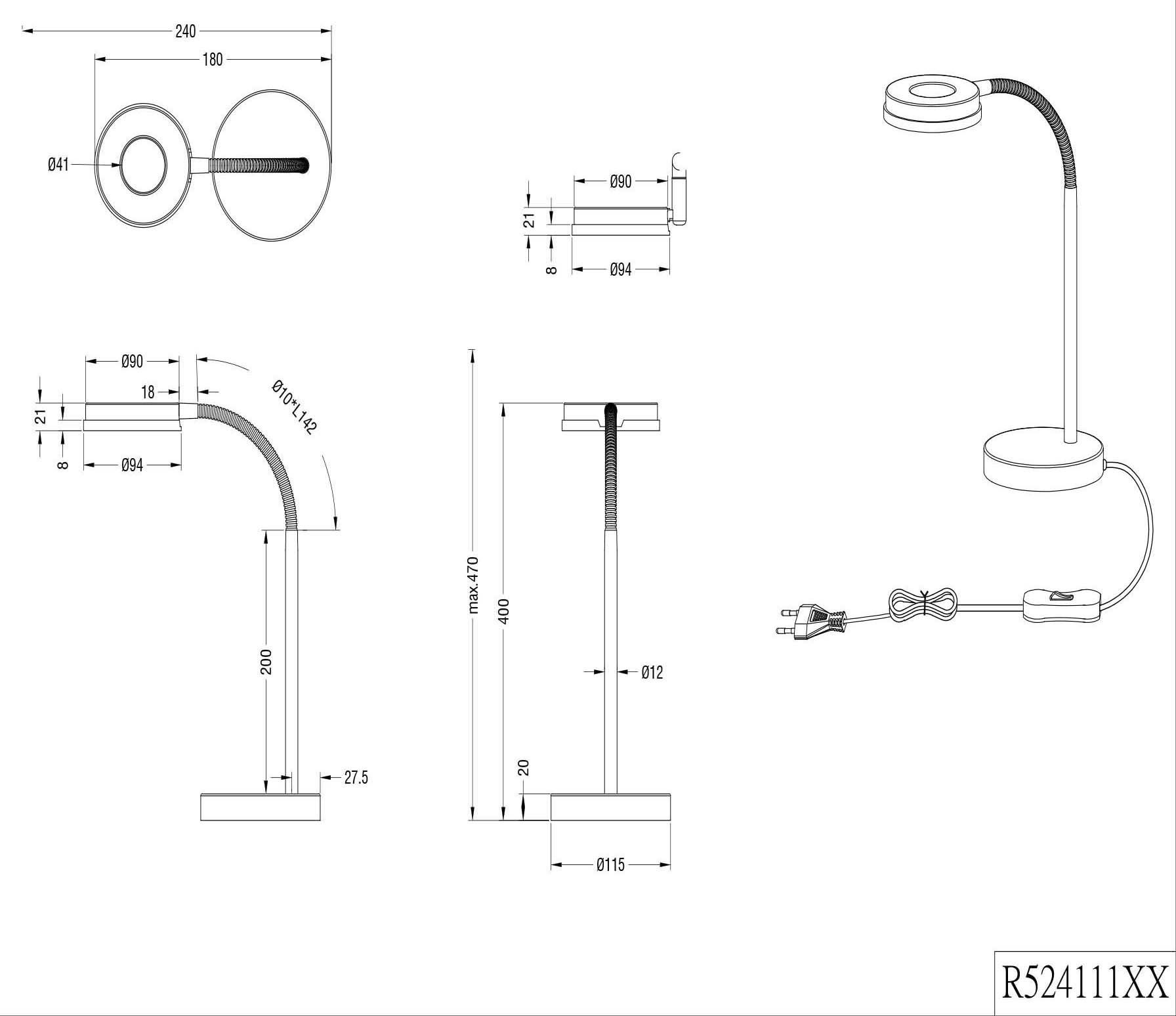 Reality Leuchten LED Tischleuchte Rennes, LED fest integriert, Warmweiß, Schreibtischlampe, Tischlampe, verstellbarer Flexarm, chrom, warmweiß