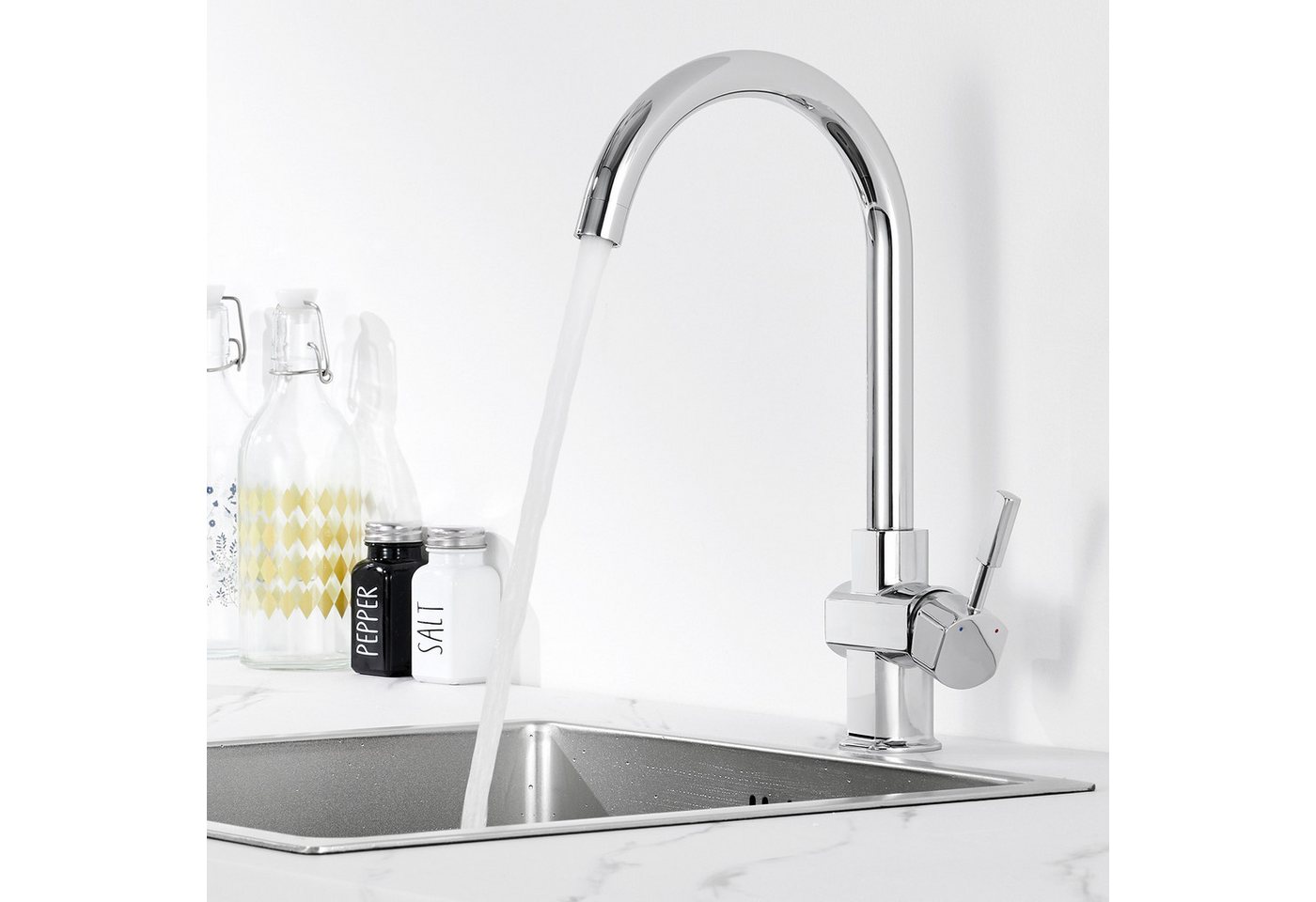 Thumbnail - Auralum Max Spültischarmatur 360° Drehbar Küchenarmatur Hochdruck Wasserhahn Einhebelmischer Mischbatterie, Chrom