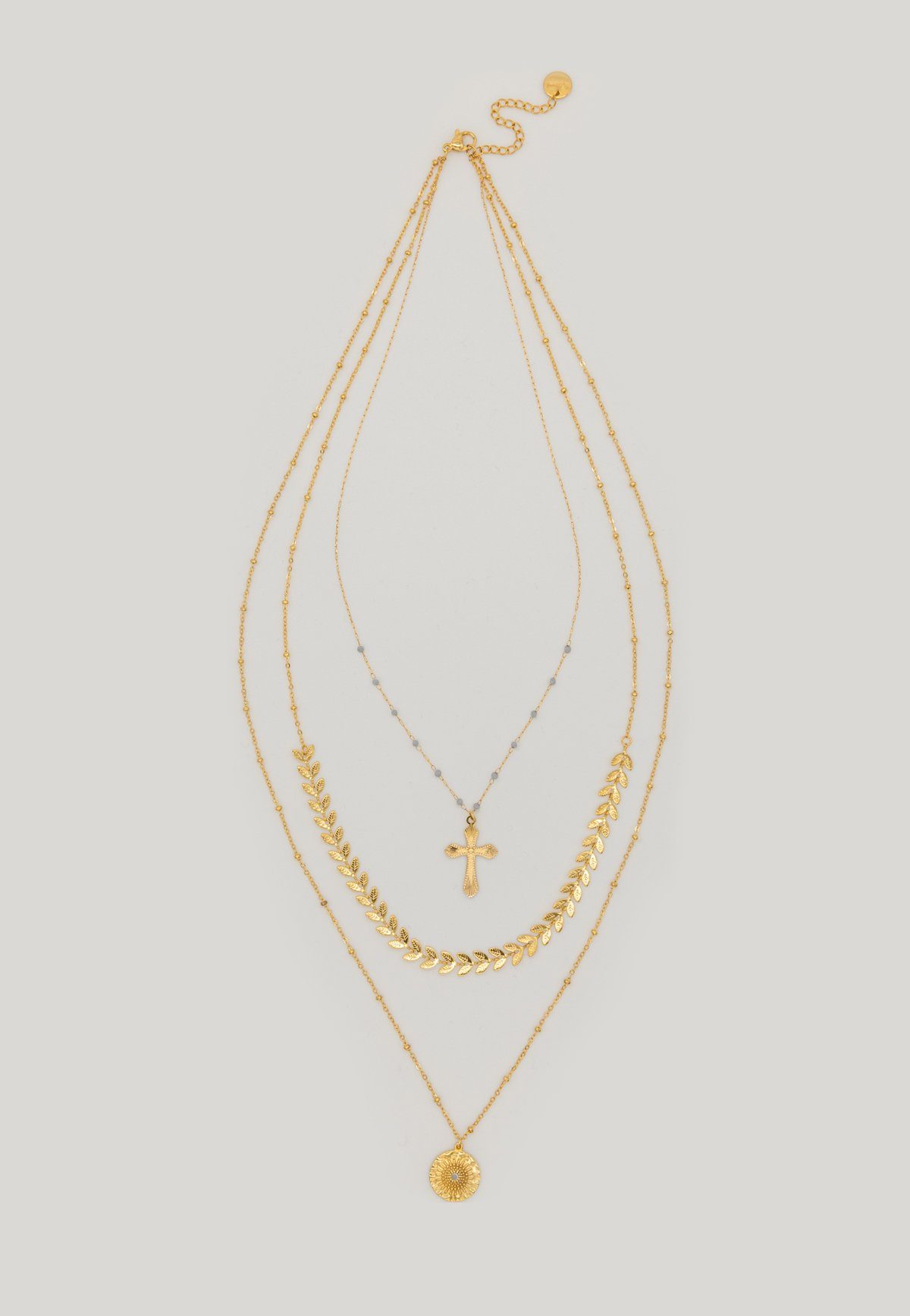 (1-tlg), Kette mit mit 5469 enflame Halskette 3-Fache Kreuz Medaillon in Anhänger Edelstahl Necklace Gold