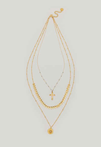 enflame Kette mit Anhänger 3-Fache Halskette mit Kreuz Edelstahl Medaillon Necklace (1-tlg), 5469 in Gold