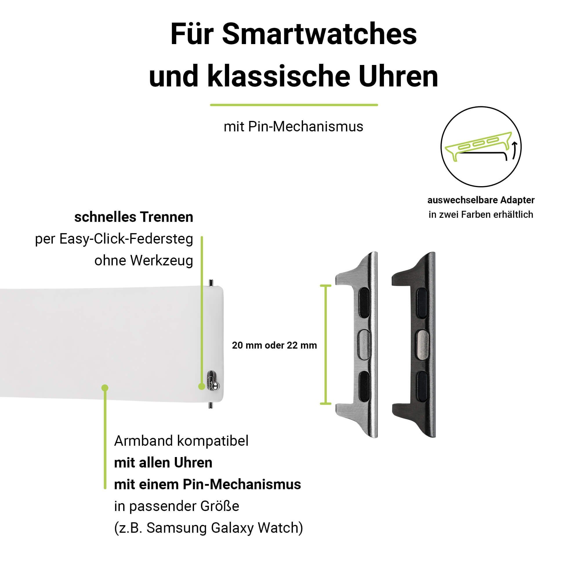 mit SE WatchBand 9-7 (41mm), (38mm) Armband 3-1 Smartwatch-Armband & Silikon Silicone, Artwizz Weiß, Adapter, Apple Watch 6-4 (40mm),