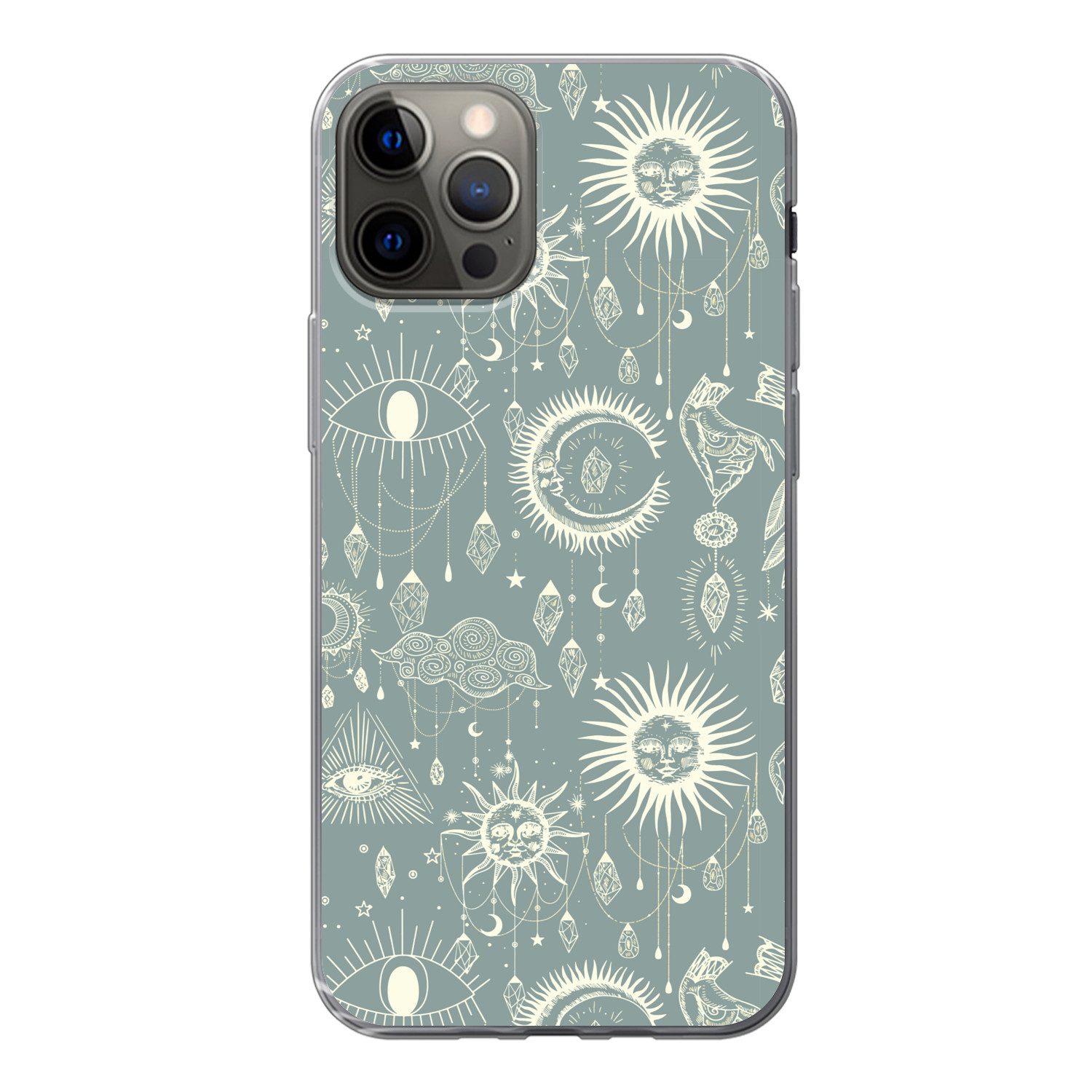 MuchoWow Handyhülle für Apple iPhone 13 Pro Boho - Druck - Blau - Sonne - Augen - Zen, Smartphone-Bumper, Print, Handy Schutzhülle Dünn