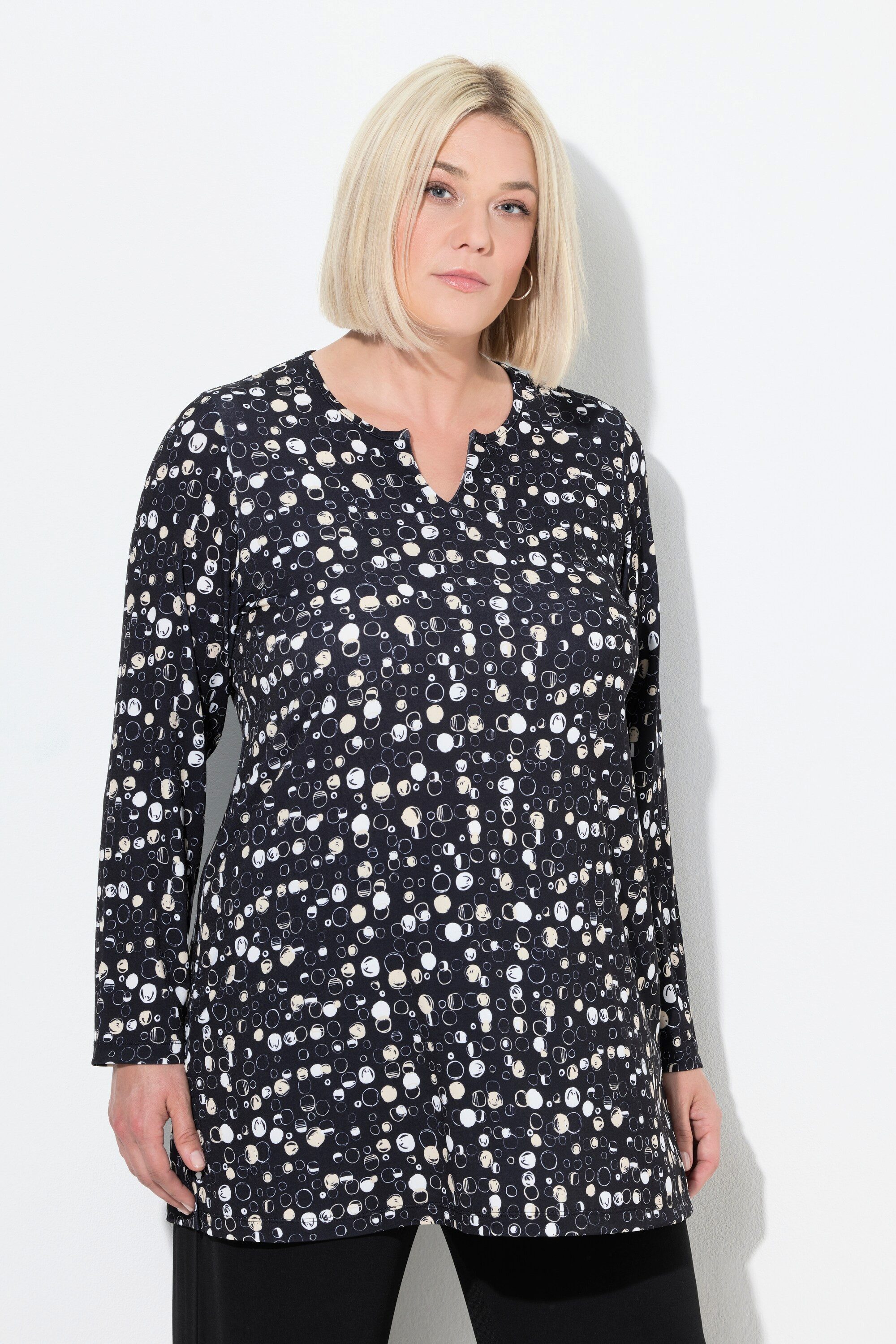 Longshirt Longshirt A-Linie Tunika-Ausschnitt Langarm