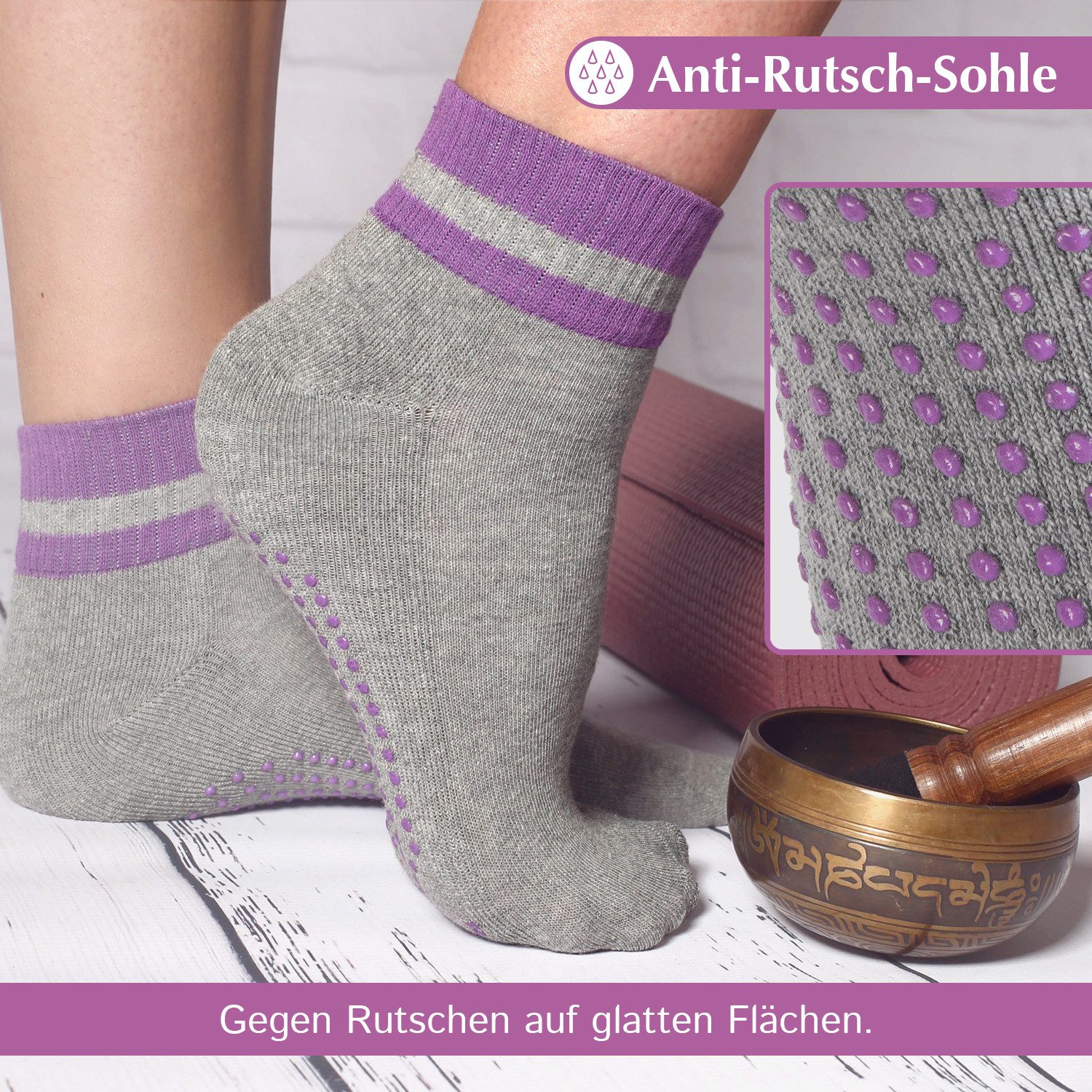 celodoro ABS-Socken Damen & Herren Yoga & Wellness Socken ABS Frotteesohle (4 Paar) – Bild 4 von 4